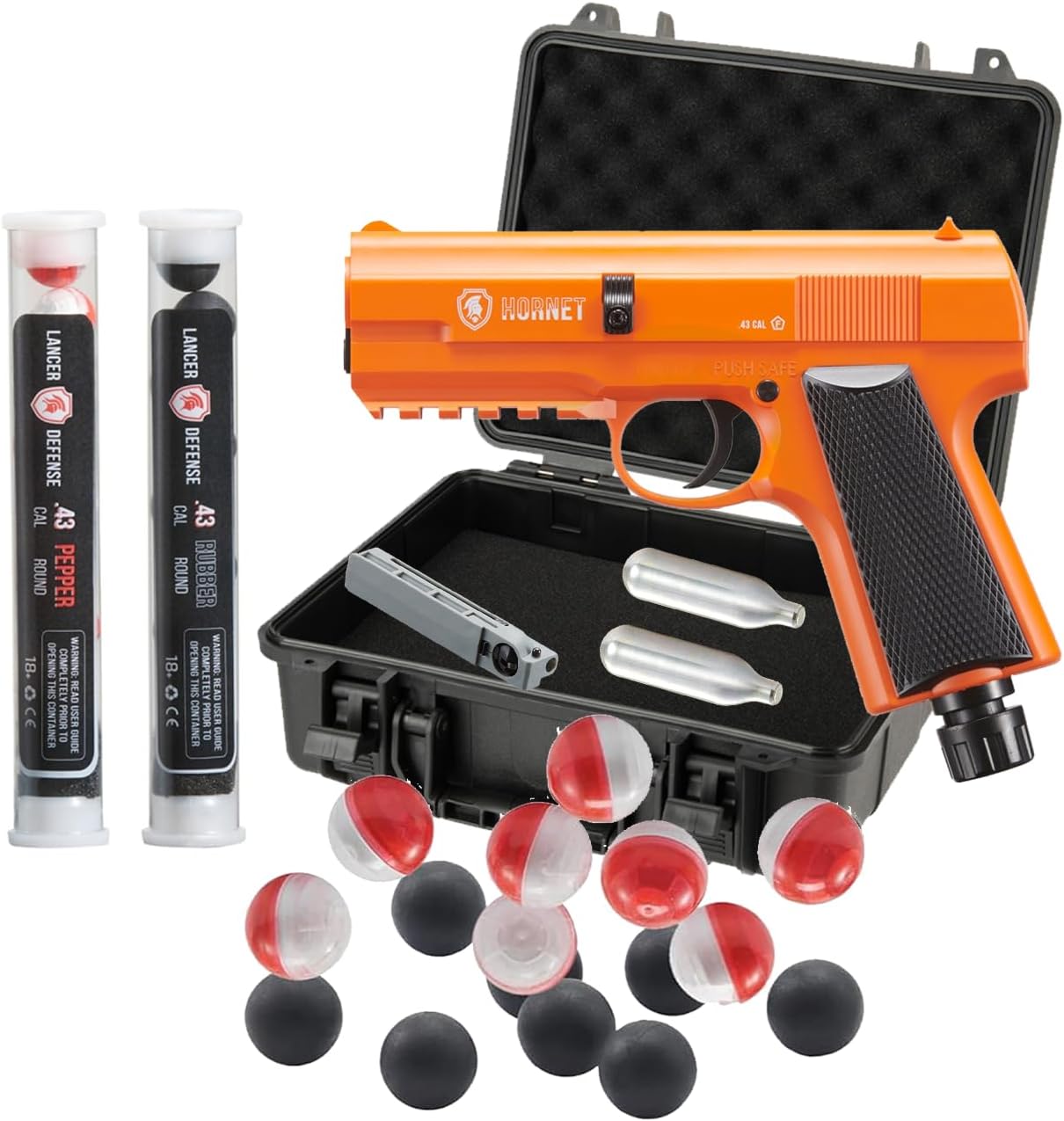 Lancer Tactical Hornet 0.43 Cal Pepper Projectile Launcher Full Set w/Carrying Case-Less Lethal for Self Defense, Personal Defense, Home Defense (CO2 Non-Blowback)