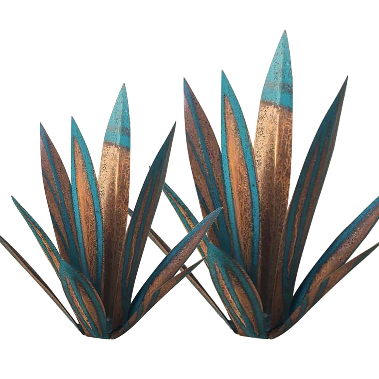 Tequila Rustic Sculpture Metal Agave Plant Home Decor for Front Porch Decor - Metal Agave Yard Art Outdoor Statues Yard Garden Lawn Ornaments Decorations Tequila Gifts (Small & Large - 2 Pack)