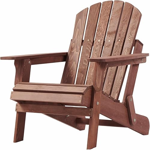 Silla Adirondack plegable de madera de gran tamaño con respaldo y tabla de asiento premontados, silla de patio de madera para jardín, patio trasero,