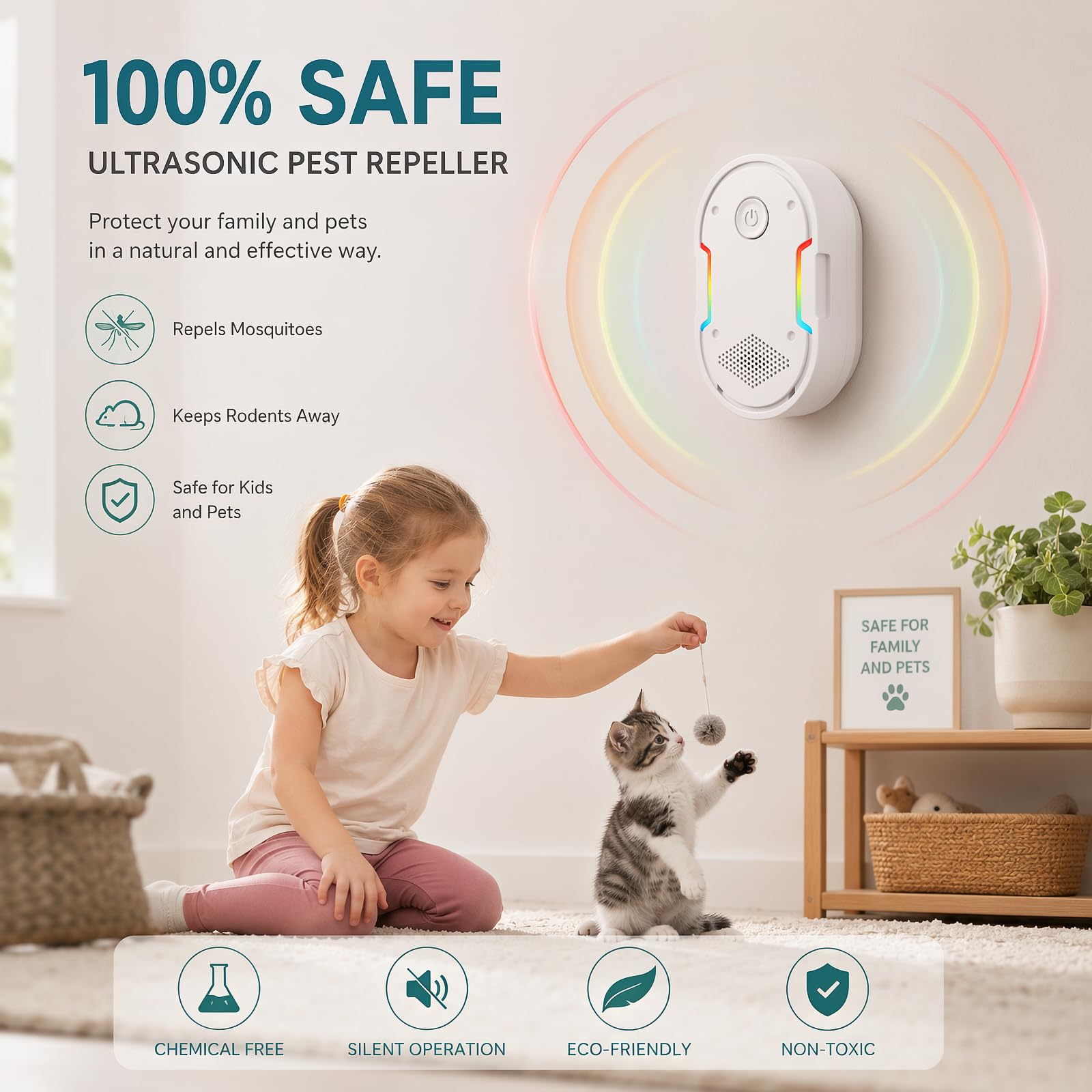 Repelente de plagas ultrasónico para interiores, dispositivo ultrasónico para ratones, roedores, arañas, cucarachas e insectos, repelente electrónico de ratones para el hogar, cocina, garaje, oficina