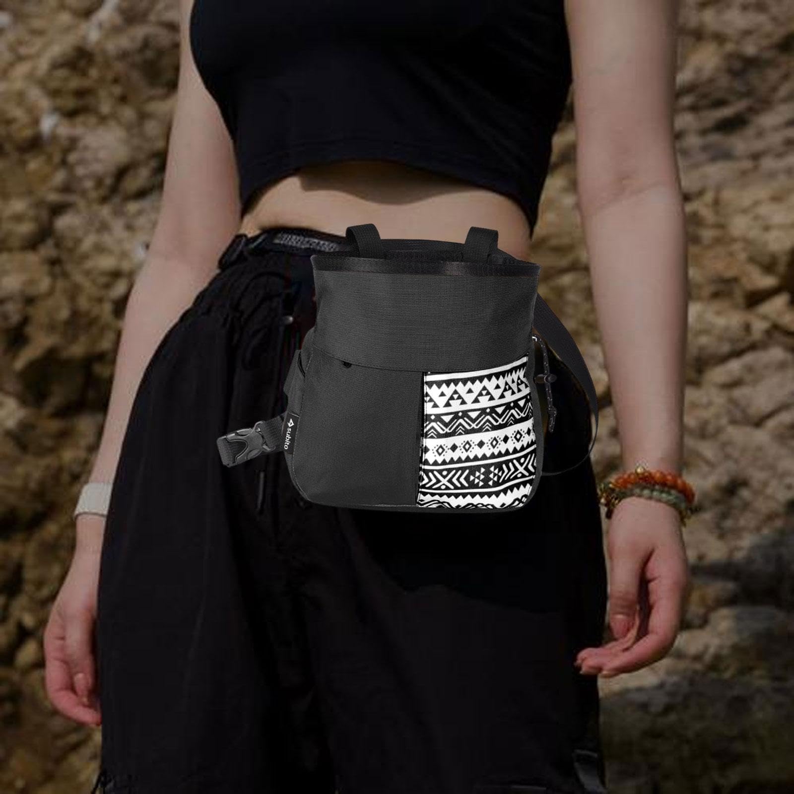 Climbing Chalk Bag Porta Magnesite Piccolo Sacchetto da Arrampicata Pouch con Chiusura a Coulisse in Oxford Resistente Ad Usura per Escursione Palest