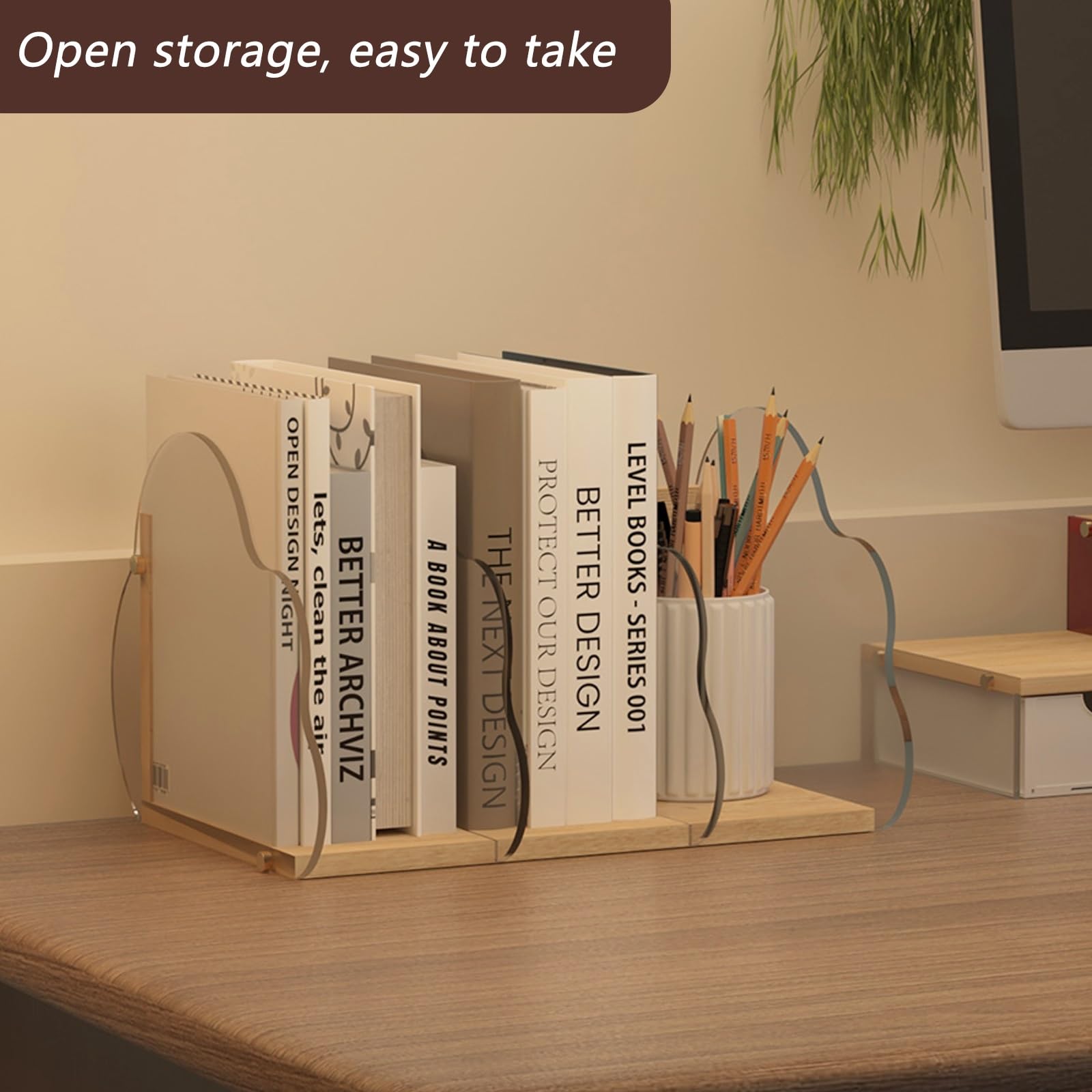 Scaffale portaoggetti da scrivania, organizer per scatole portaoggetti, portapenne da scrivania per ufficio, libreria in legno, scaffale scrivania, libri vari(Black,46.5cm)