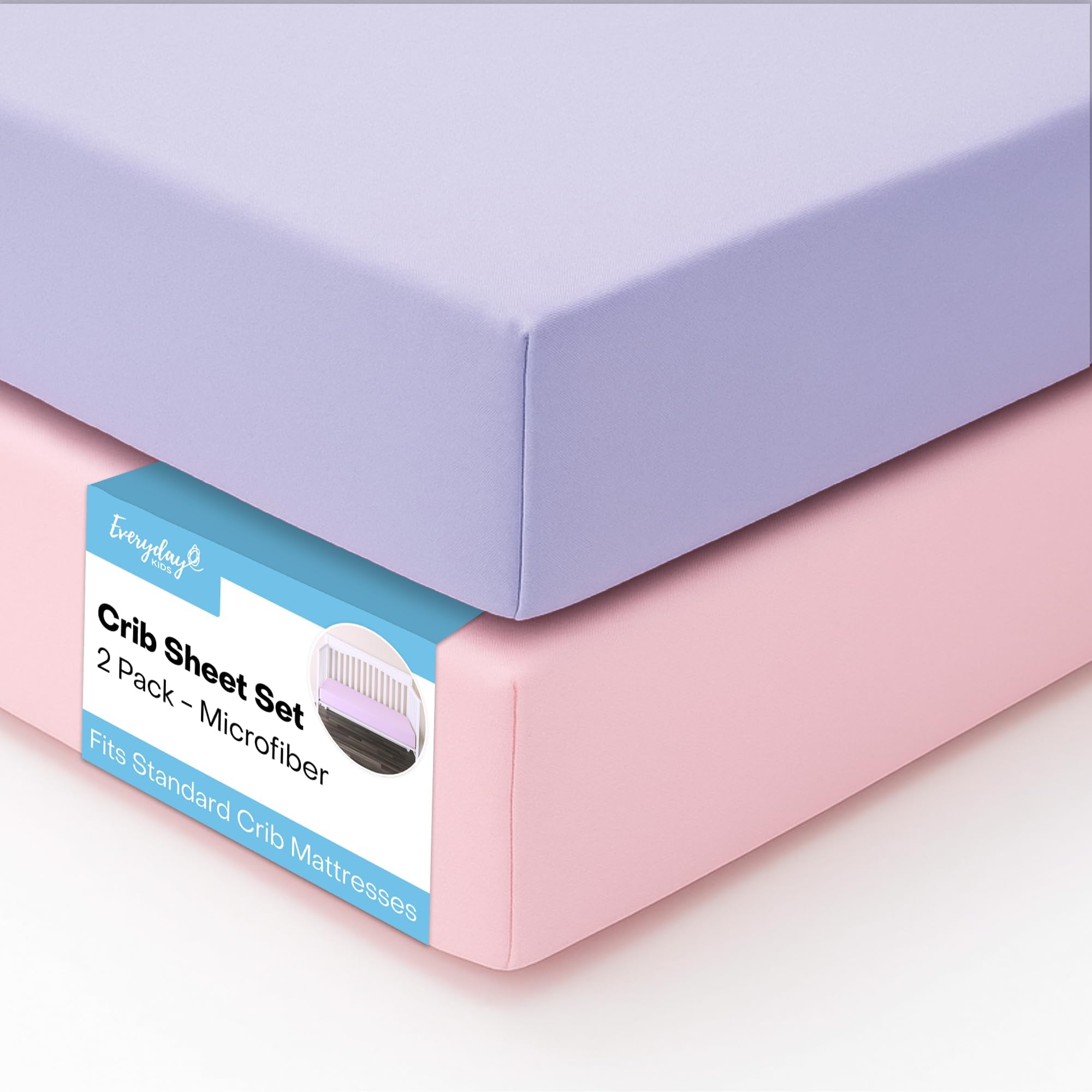 - 2-Pack Fitted Crib Sheets, 100% Soft Breathable Microfiber Baby Sheet, Fits Standard Size Mattress 28in x 52in, Lavender, Pink Nursery Sheet