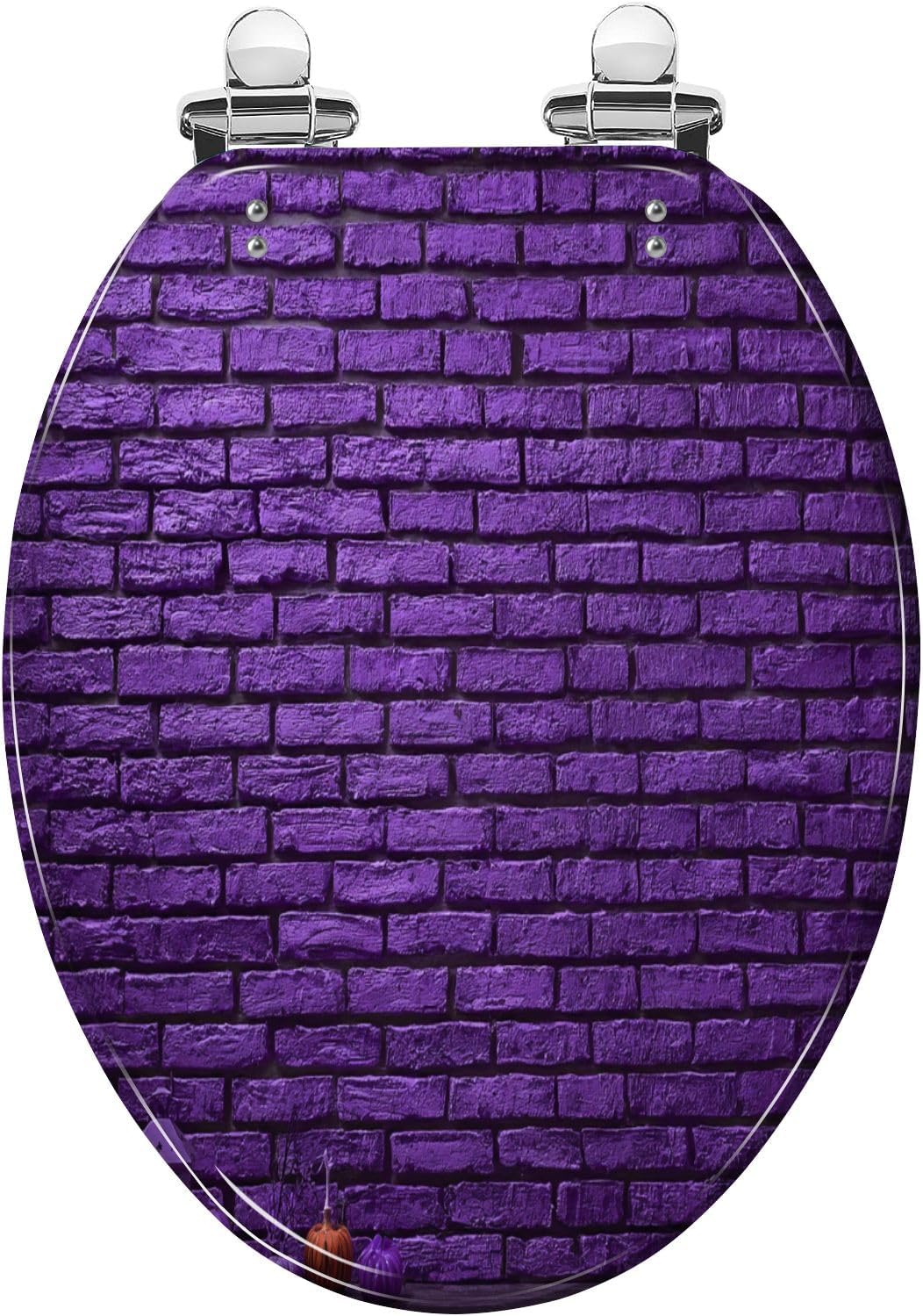 Elongated Toilet Seat Bats empty town Resin Toilet Seat Slow Quiet Close Lid with Quick-Release Hinges Cover Bumpers Easy to Clean Install