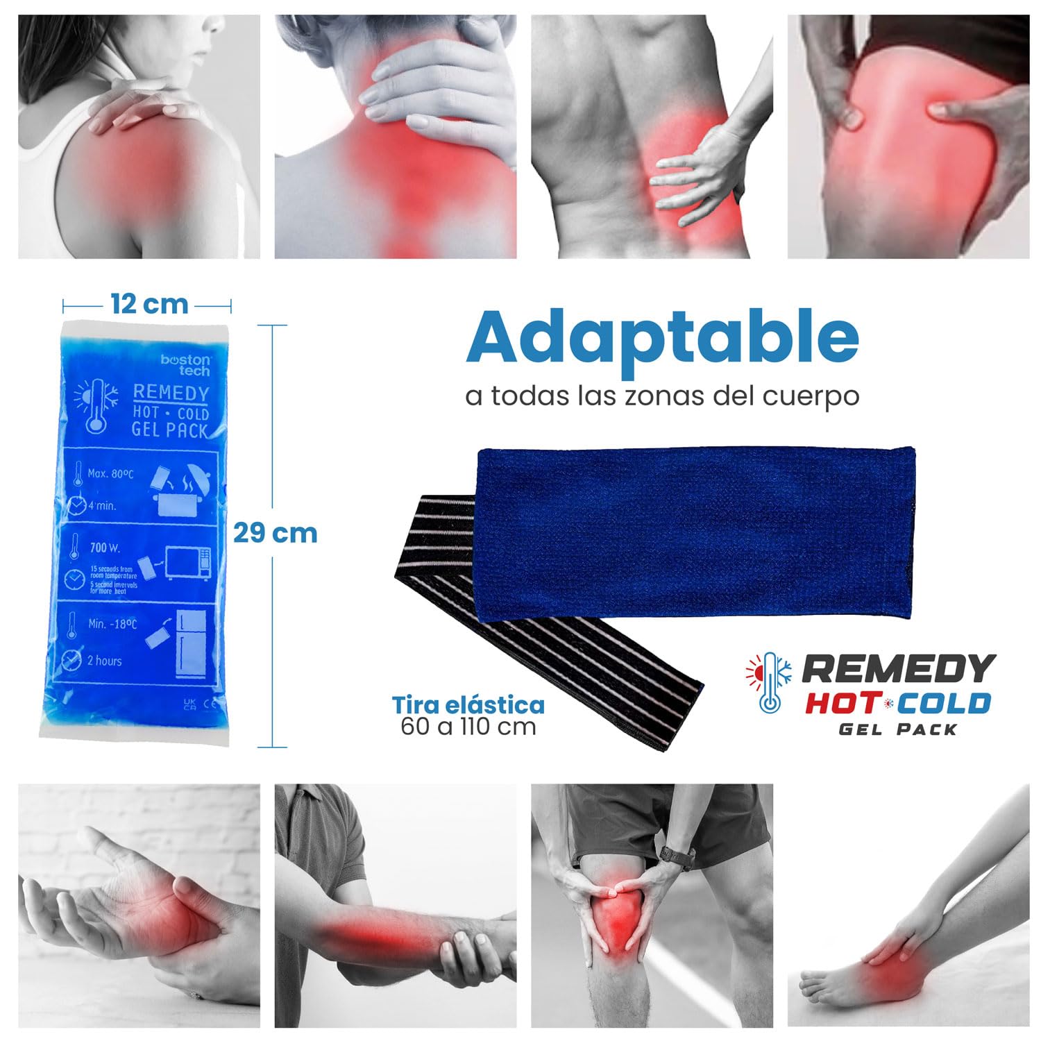 Boston Tech REMEDY Bolsa de Gel Frío y Calor con funda multiposición | Terapia frío-calor ideal para lesiones, recuperación muscular, fisioterapia y uso doméstico (Pack de 2)