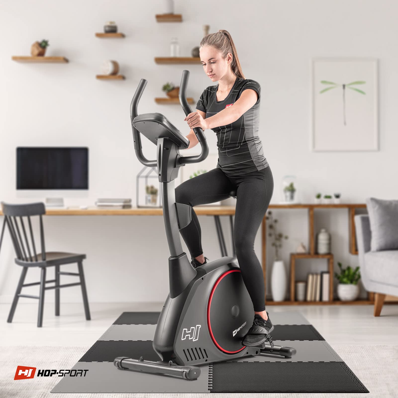 Hop-Sport Puzzlematte 4er, 8er, 12er Set zur Auswahl - Extra Dicke Unterlegmatte für Fitnessgeräte als Rutschfester Bodenschutz - Größe 60 x 60 x 2 cm (schwarz/grau 8 Stück)