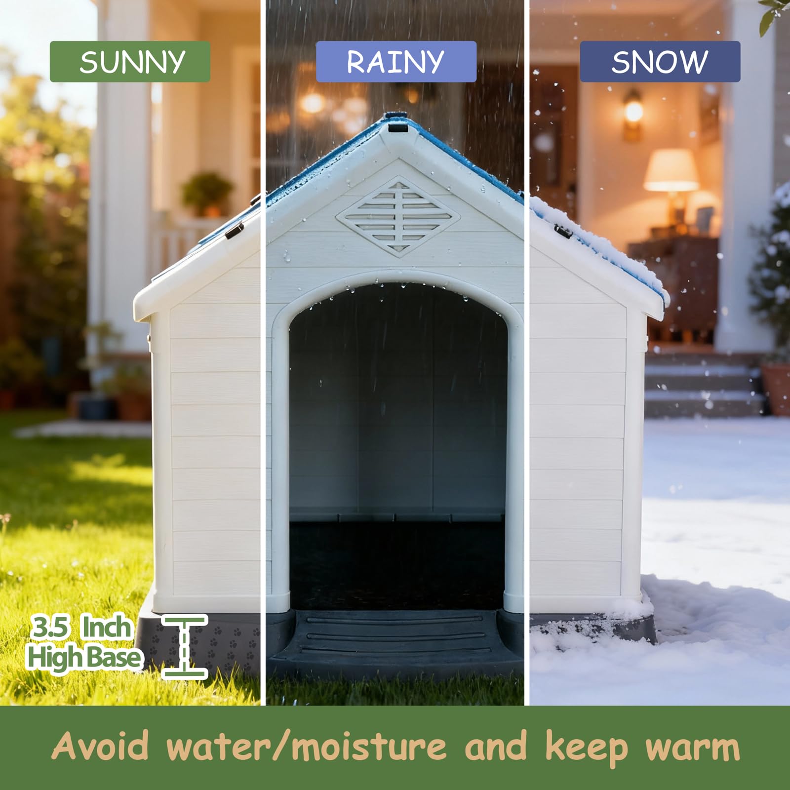 Large Plastic Dog House, Dog Kennel Outdoor Waterproof Doghouse Casas para Perros, Puppy Shelter Elevated Floor and Air Vents Igloo Dog House, for Small Medium Large Dogs Outdoor Indoor, Blue