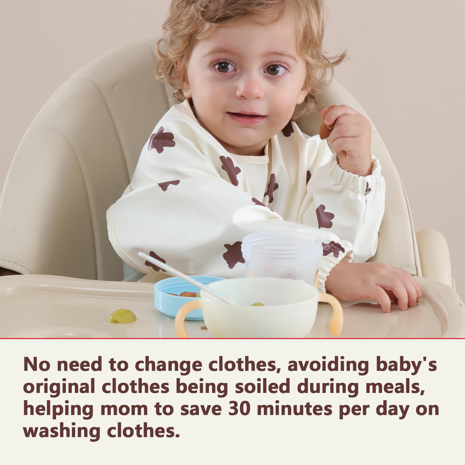 Yiupea Bavaglino Anti-Mess a Manica Lunga - Lavabile in Lavatrice, Impermeabile e da 6 a 24 Mesi per lo Svezzamento del Bambino a LED, Bavaglini Combinati per L'alimentazione del Bambino