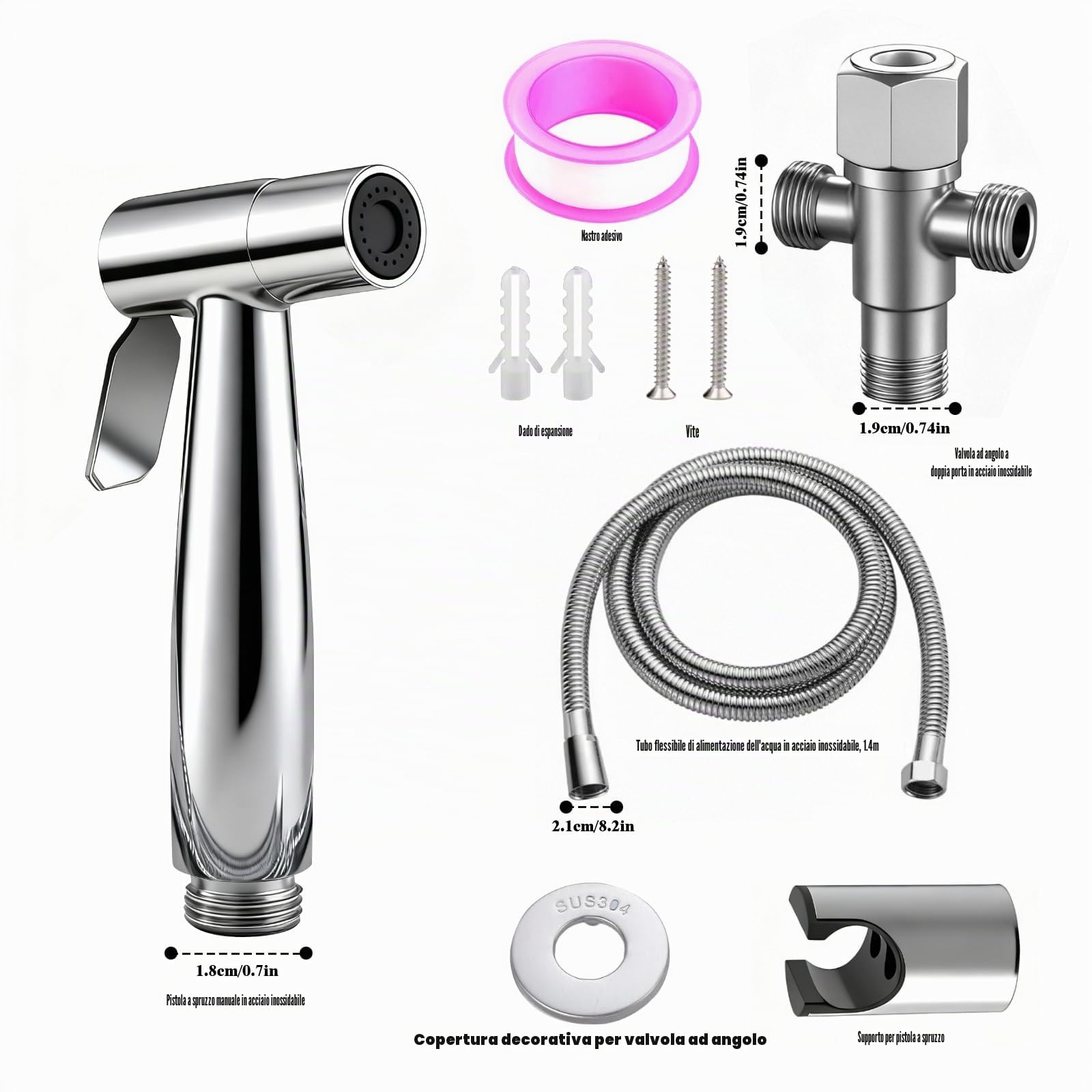 Doccetta per Bidet, Doccino per Bidet Portatile in Acciaio Inossidabile, Bidet WC con Doppia Modalità, Idroscopino Alta Potenza, Doccia con Deviatore 2 Vie per Pulizia Pannolini, Toilette