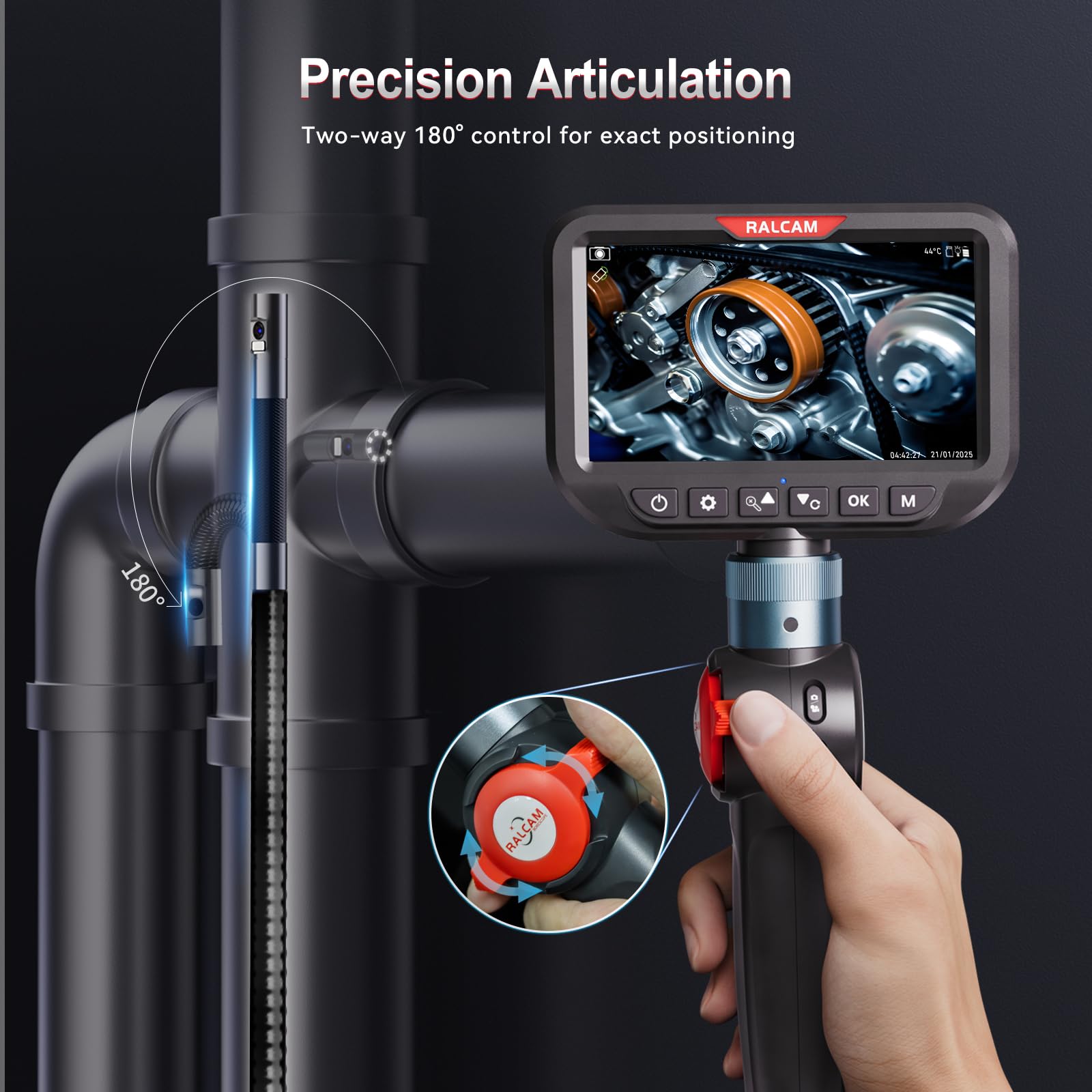 Ralcam Dual Lens Articulating Borescope Camera with Light, Slim Probe — Amazon image 4