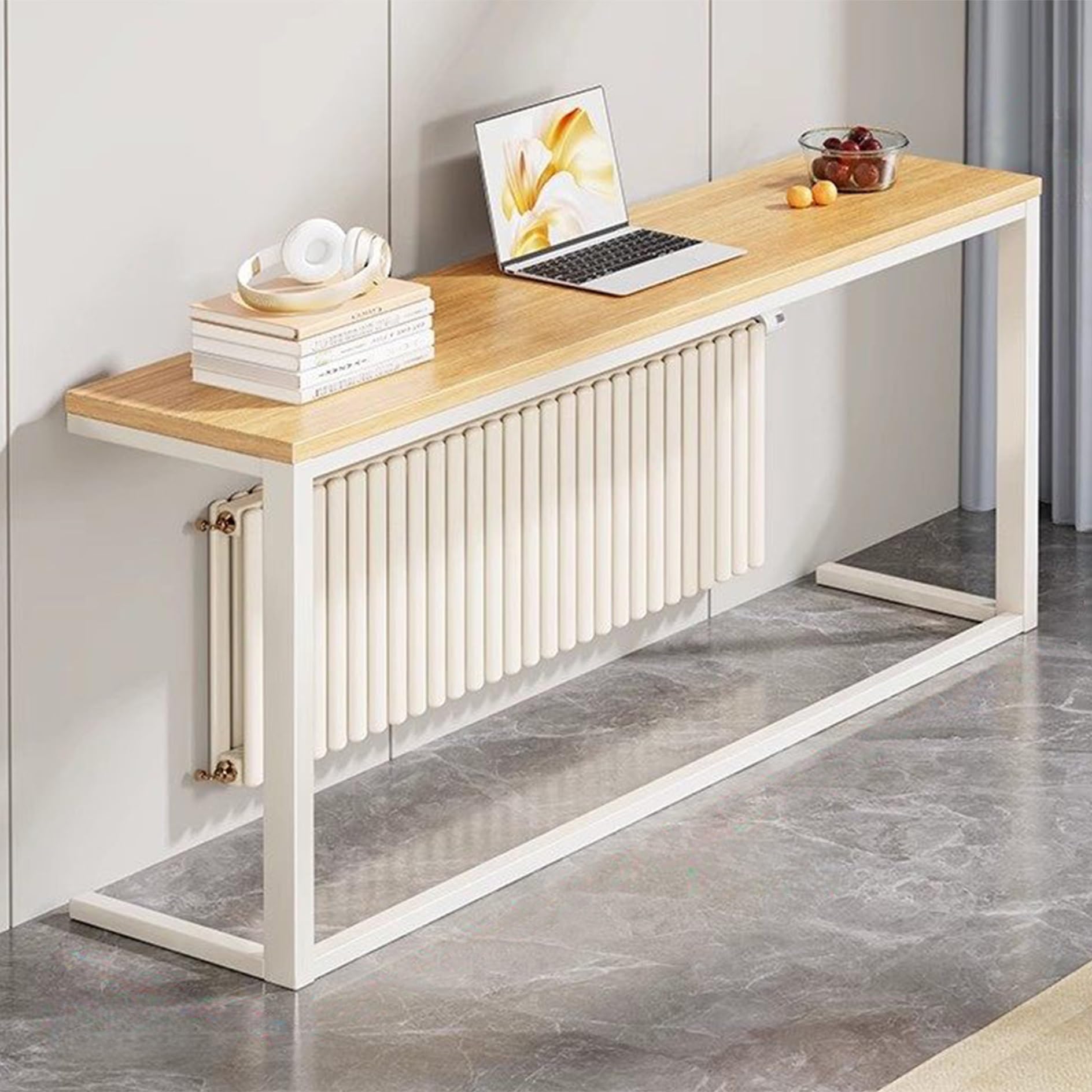 Sk - Cubierta de radiador negra para mesa de consola delgada de madera y metal para protector de calentador para sala de estar y entrada (31.5 x 5.9 pulgadas)