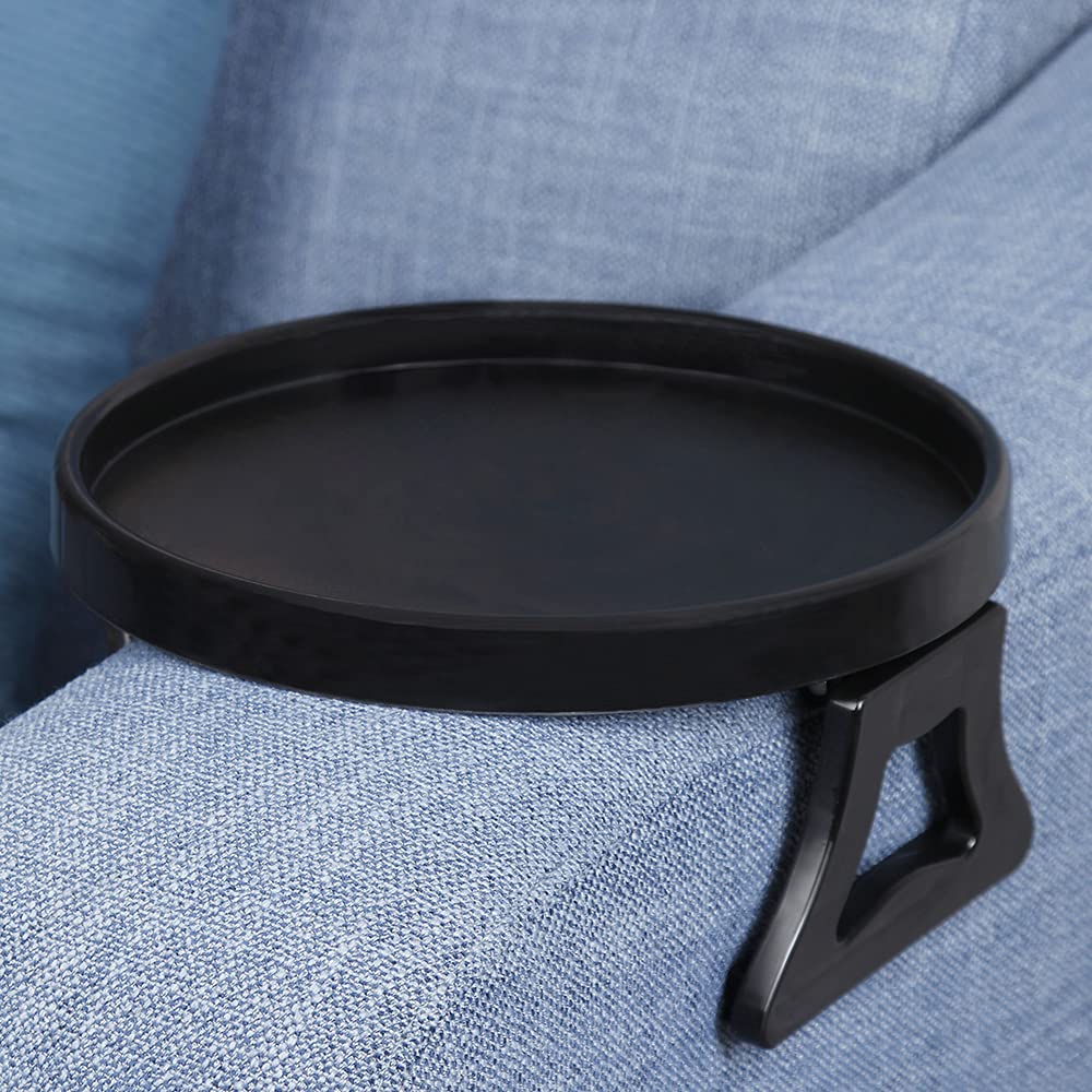 Sofa Armrest Clip Tray, Side Table for Remote Controls/Drinks/Gamepads Holder (Black)