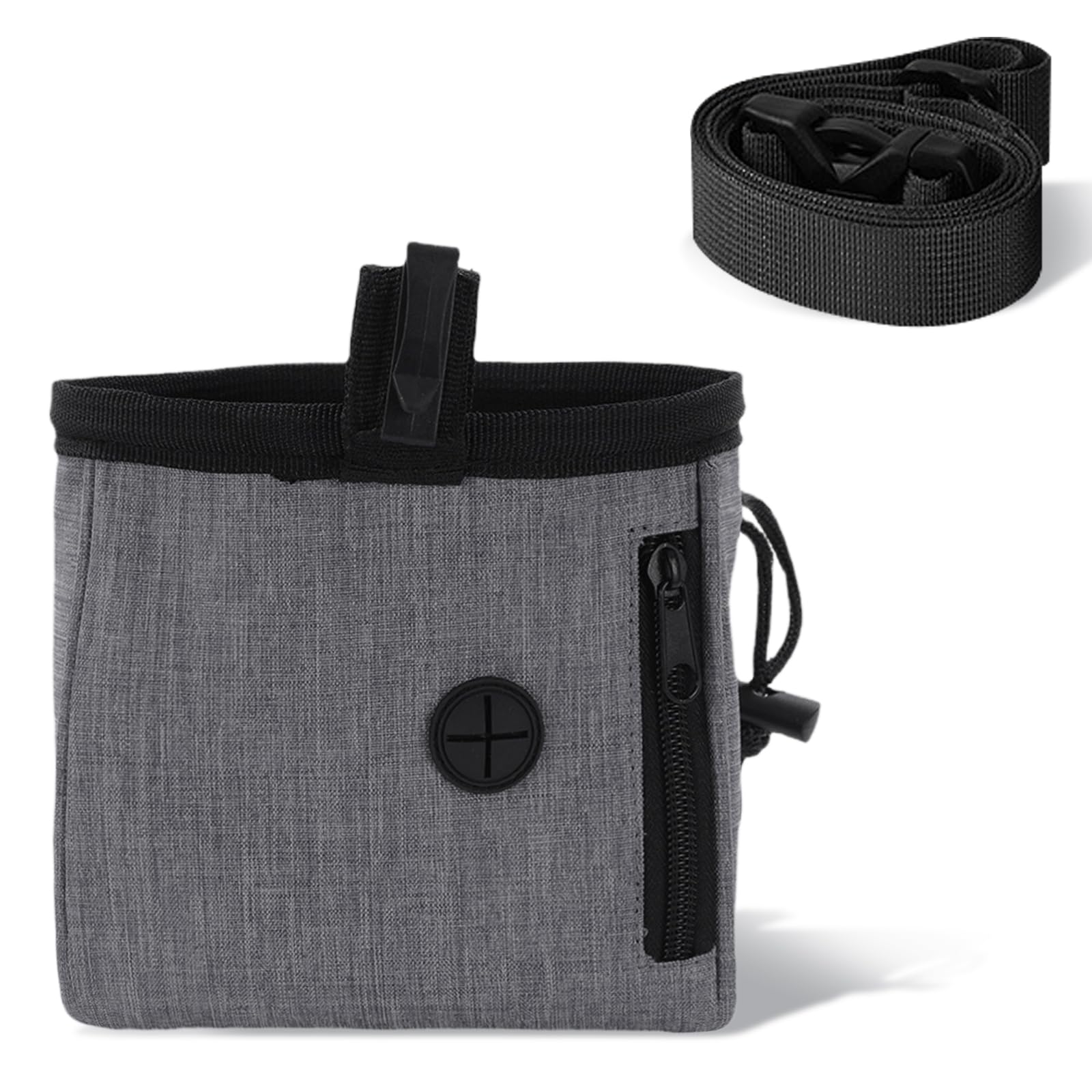 GUOYOU Bolsa Premios Perro, Premios para Perros, Bolsa de Comida para Perros Bolsa, Mini Dog Treat Bag con Dispensador de Bolsas de Caca, Bolsa de Entrenamiento para Adiestramiento de Perro, Gris