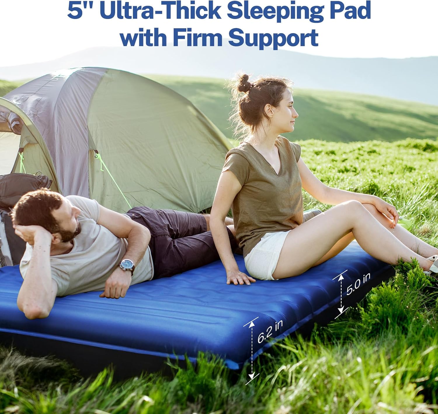 OGERY Sleeping Pad for Camping, 6" Extra-Thick Reinforced Camping Sleeping Pad with Pillows & Built-in Foot Pump, Ultralight Self Inflating Air Mattress Mat for Tent Hiking Essentials Gear - Image 3