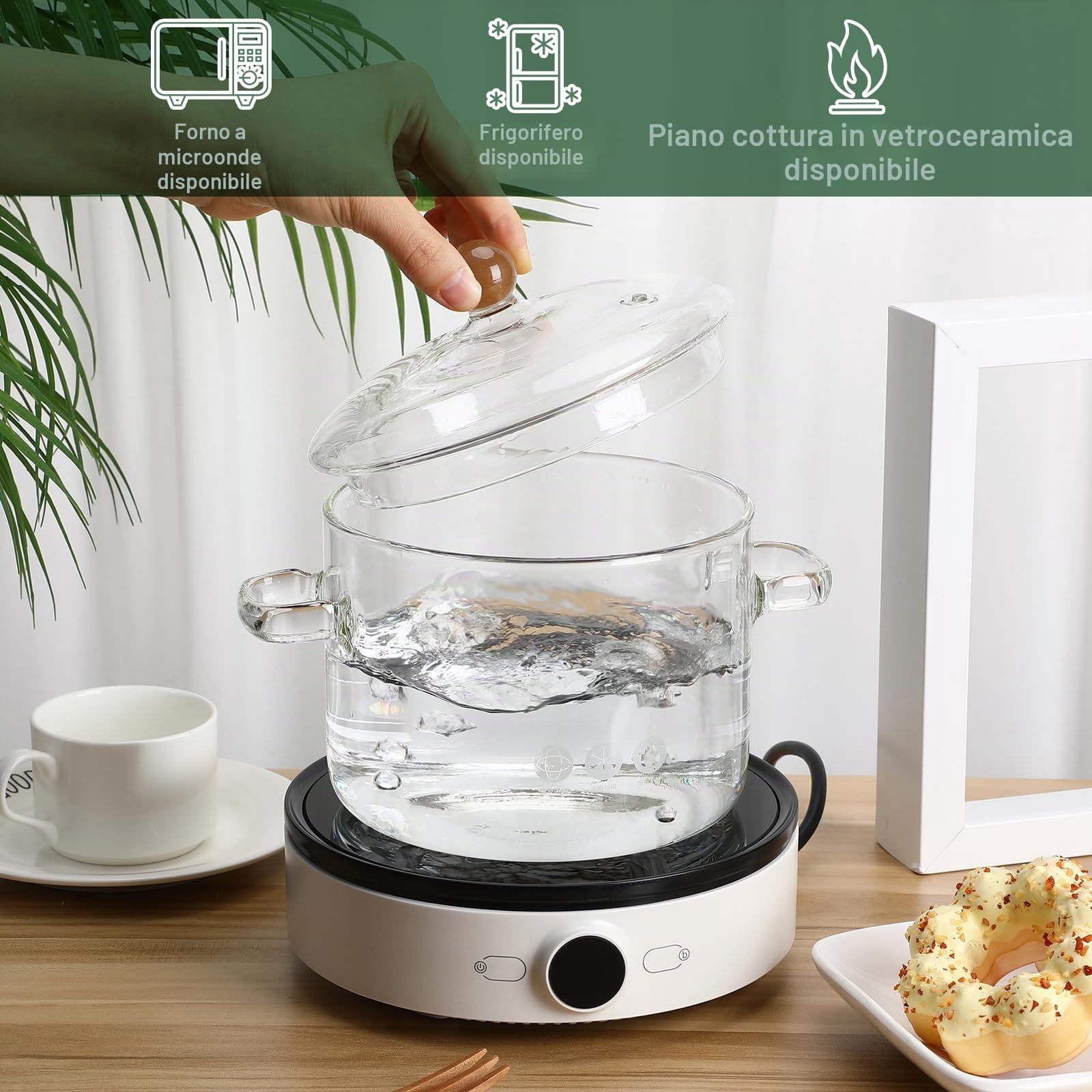 YARNOW Pentola in con coperchio, casseruola in da 1,9 L, adatta per pasta, zuppe, latte, alimenti