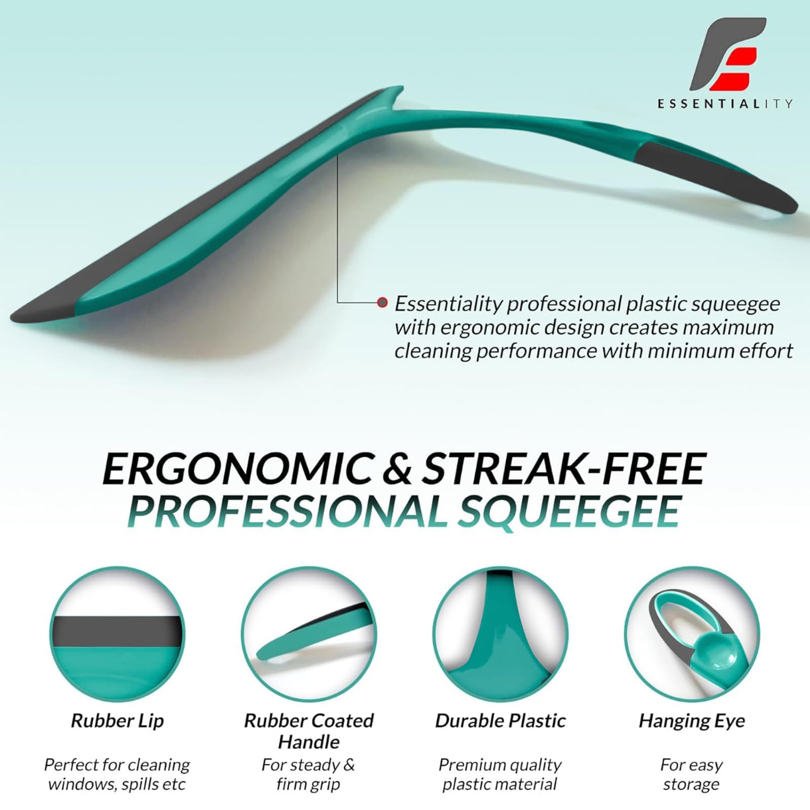 Essentiality 2-Pack Multipurpose Window Squeegee, Durable Shower Squeegees For Mirrors & Tiles - Image 3