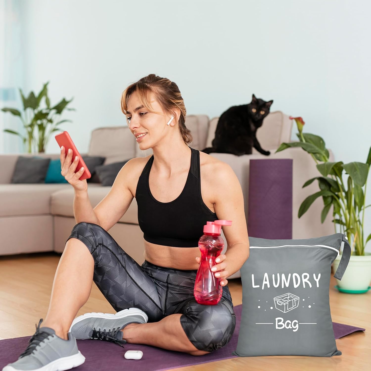 2 Pcs Large Travel Laundry Bag - Waterproof Wet Dry Washable for Dirty Clothes, Bathing Suit, Workout, Gym, Swimming, Yoga (Pink+Grey) image 3