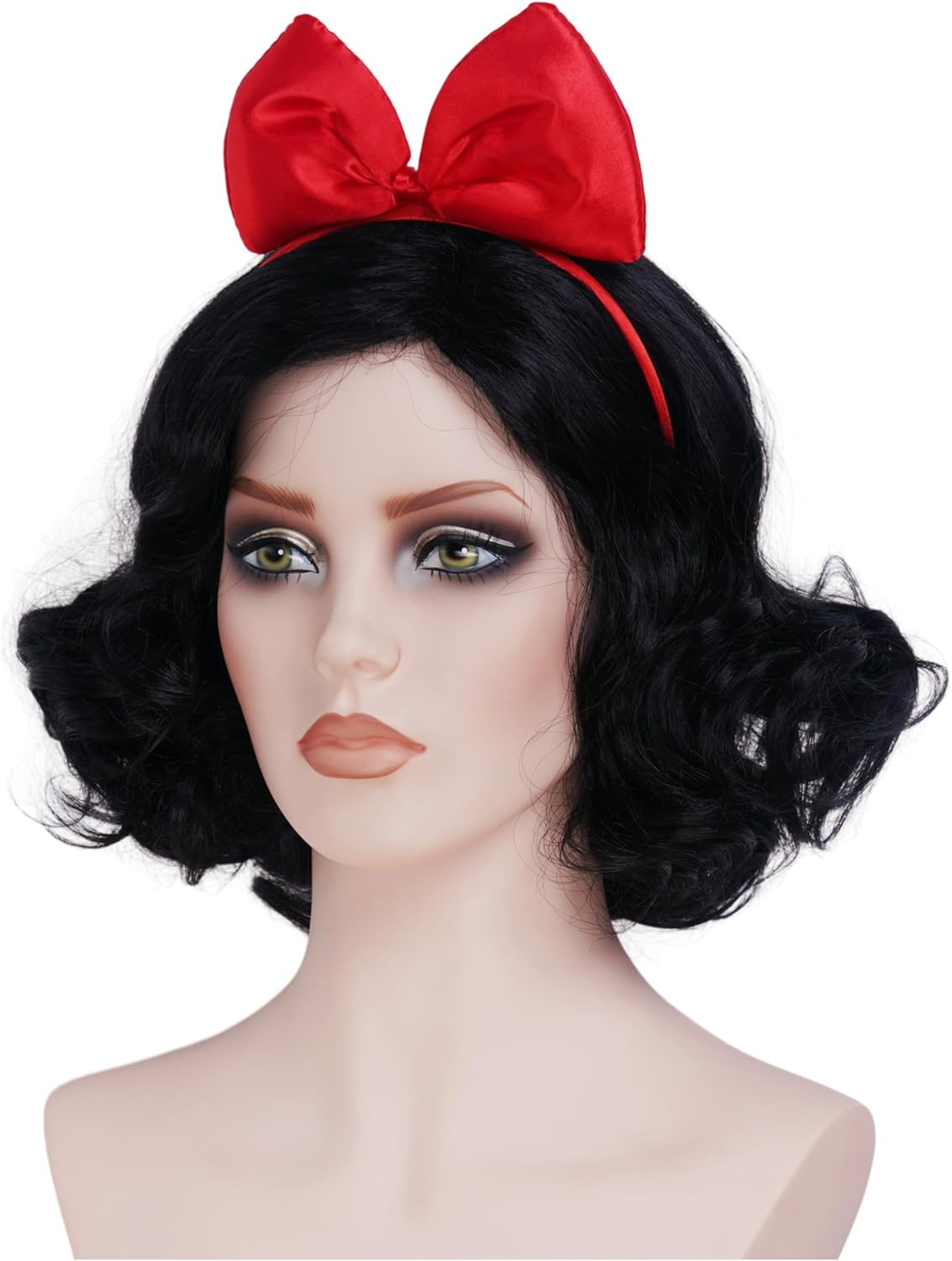 12 インチ ビンテージ ブラック ショート ウェービー ウィッグ ヘッドバンド付き 女性用 カーリー ウィッグ 合成天然ウィッグ