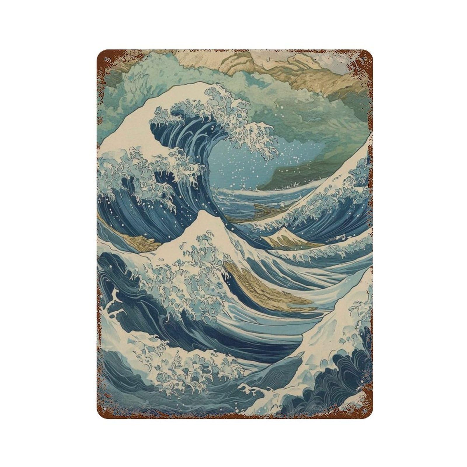 xiaoxiaoshen Great Waves Japanese Wave Ocean Dynamic Seascape Watercolor Wall Decor Art Metal Tin Poster Modern Home Decor Art Home Bar Shop Decorations Vintage Sign 40x30cm