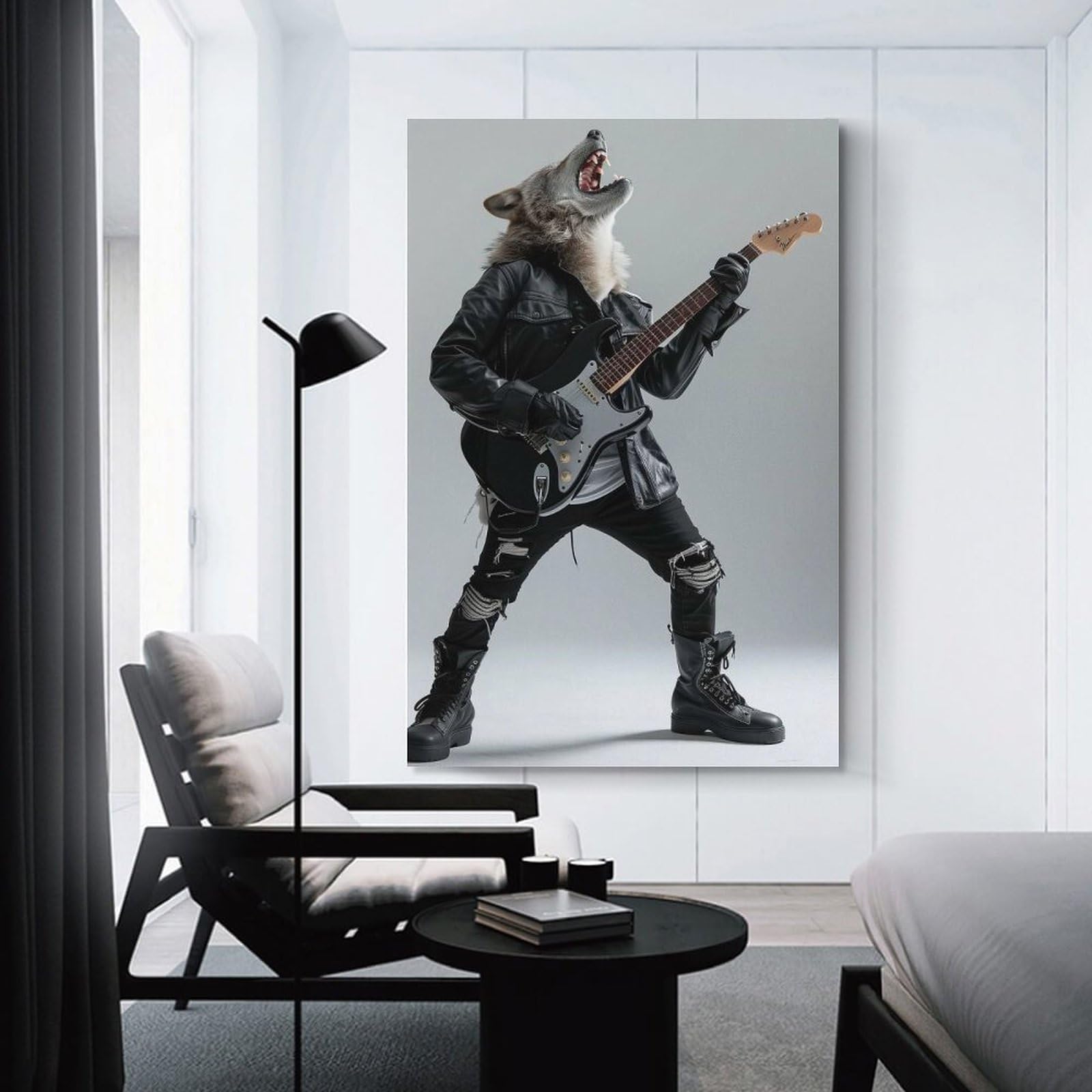 Junmoney Wolf Guitar Wall Picture Print 12x18inch(30x45cm), for Home Office, Desk Area Or Studio, Home Office Artwork with Decorative Appeal