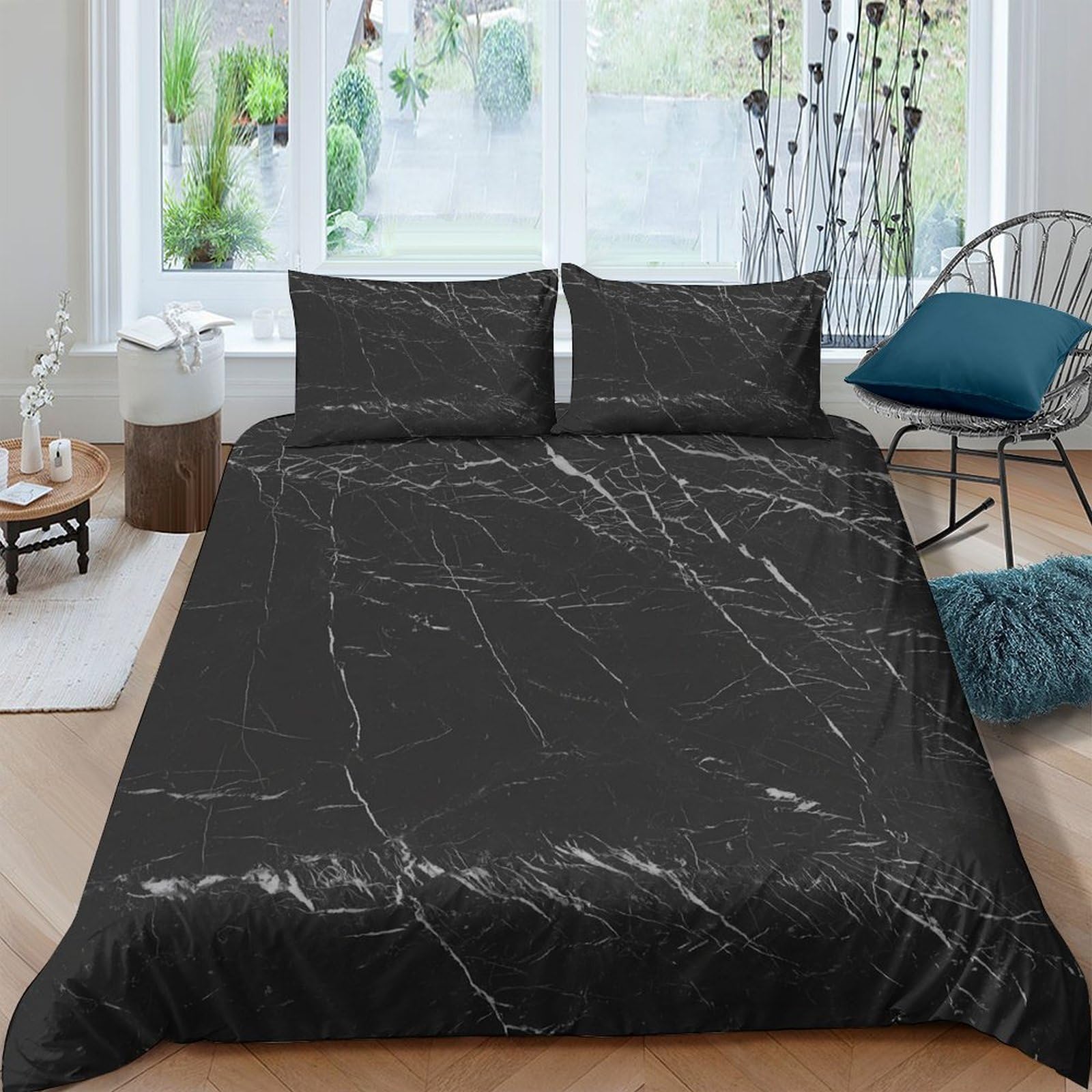 Ctjqhvkz Style-7 3D Printed Black Marble Fitted Sheet Microfiber Non Slip Bed Cover Modern Bedroom Decor Machine Washable For Home Single（135X200cm）