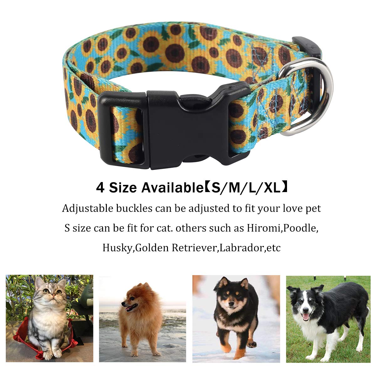 Sonnenblumen-Hundehalsband Mit Leine – Verstellbar, Für Kleine Bis Große Hunde – Aus Weichem Polyester, Mit Metall-D-Ring – 2er-Set, Perfekt Für Alltag Oder Fotos