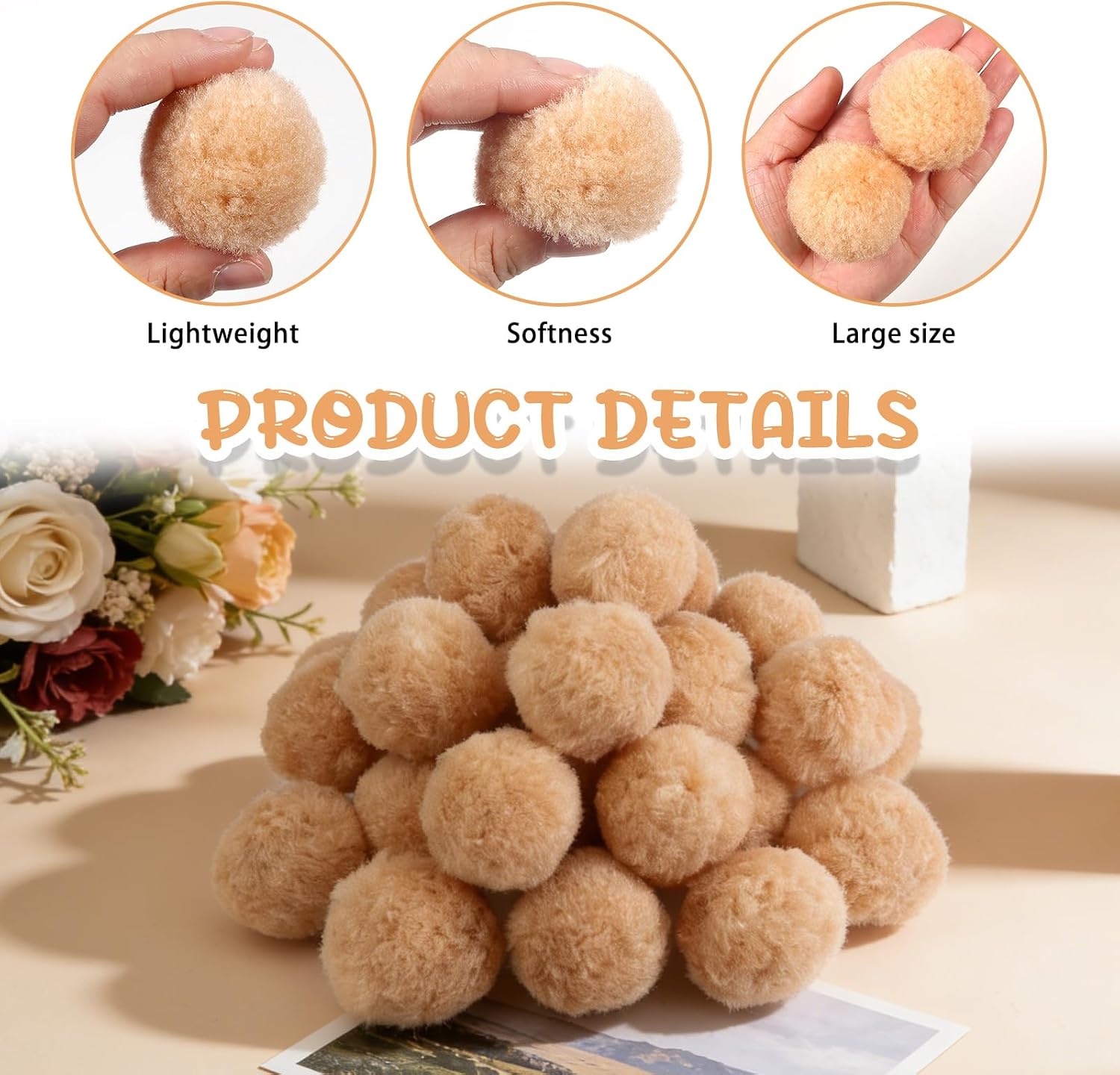 TOAOB 30pcs Large Pom Poms 2 Inch Dark Beige Craft Pom Poms Fuzzy Pompoms Balls for DIY Arts and Crafts Projects Home Decorations