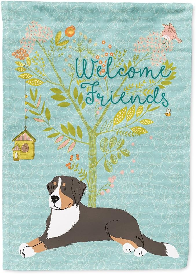 Caroline's Treasures BB7579CHF Welcome Friends Bernese Mountain Dog House Flag Large Porch Sleeve Pole Decorative Outside Yard Banner Artwork Wall Hanging, Polyester, House Size, Multicolor