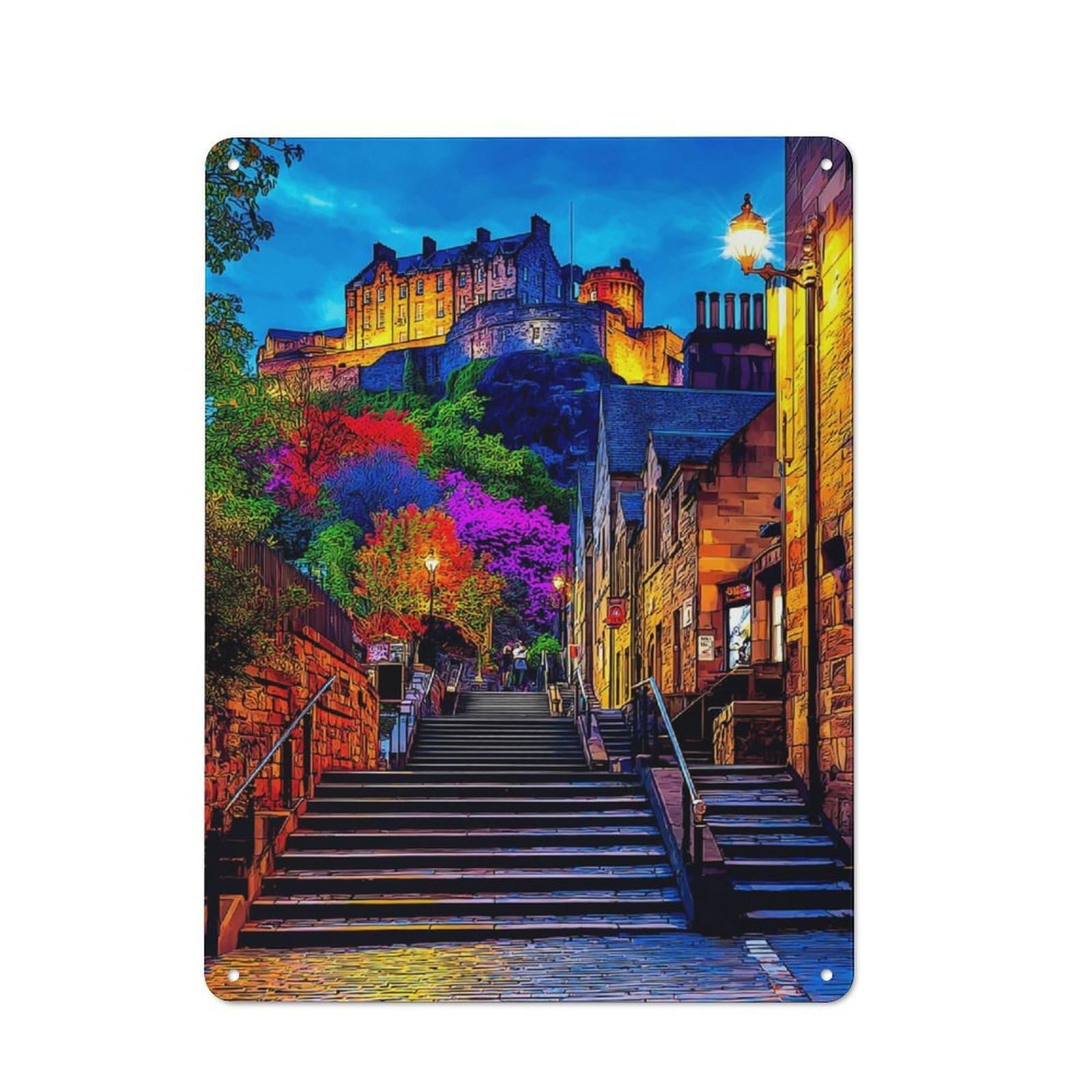 Junmoney Edinburgh Castle From Below Old Style Metal Wall Decor 40X30cm, Decorative Tin Plaque For Cafe, Pub, Workshop Or Home Bar