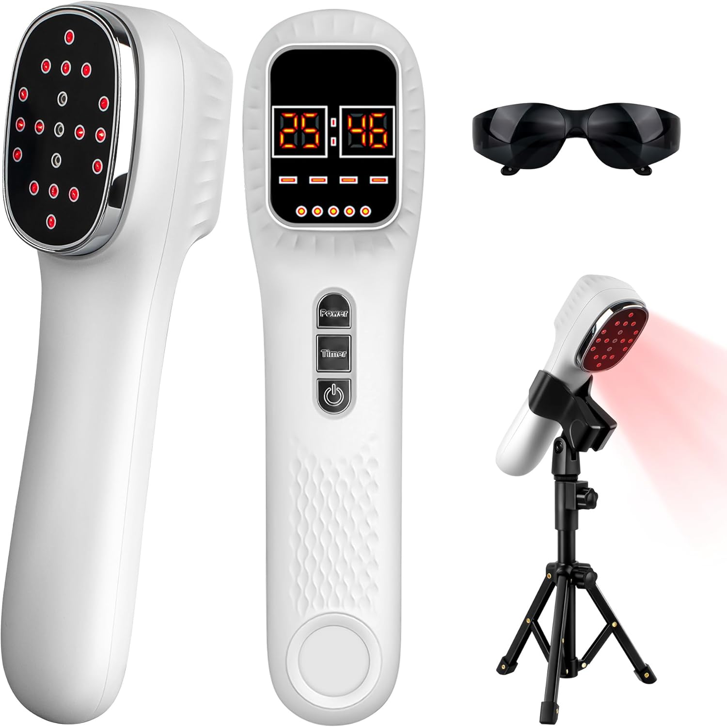 Handheld Red Light Therapy for Body and Face,Infrared Light Therapy with Stand,Cold Laser Therapy Device for Joints & Muscles Pain Relief(3x808nm +16X650nm) (White)