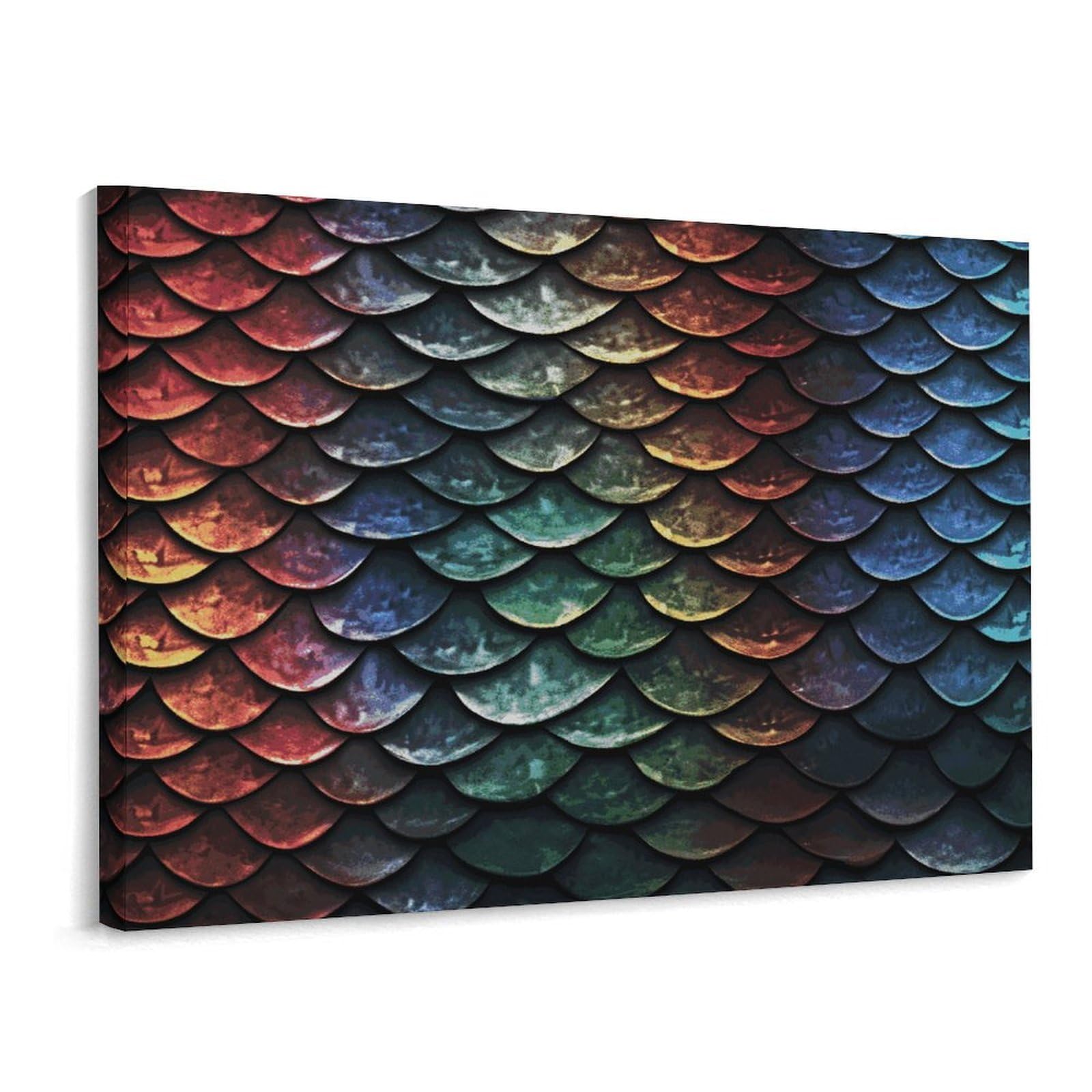 Fodpand Frame-Style Dragon Scale Bathroom Wall Art Canvas Prints, Artwork For Walls For Living Room Hallway Stair Office Wall Decor, Pictures Home Decor 15.7X11.8 Inch