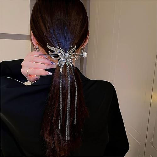 Miniatura 2 de Palillos de pelo de mariposa de metal, palillos de perla, pinza de pelo para moño, decoración del cabello, horquilla, accesorios chinos para mujer,