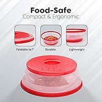 Vista 5 de Funda plegable para microondas y platos, tapa de fácil agarre y colador de alimentos, sin BPA y apta para lavavajillas, 10.5 pulgadas, color rojo
