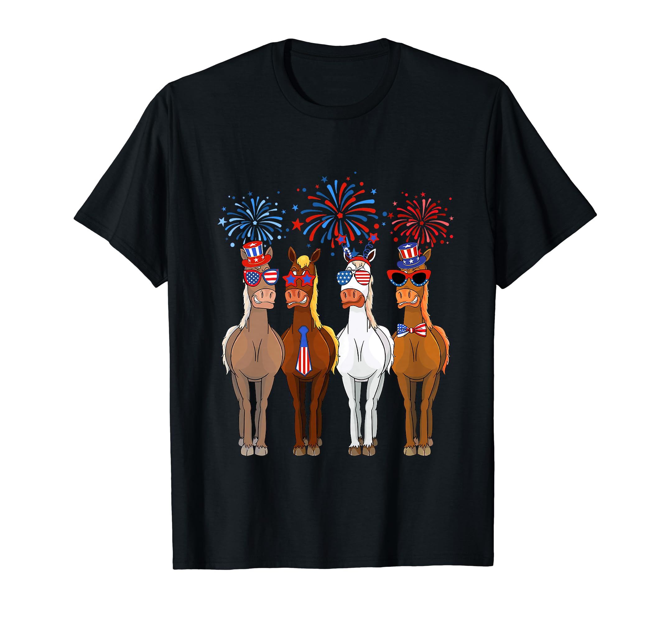 Retro 4th Of July Horses FunnyFunny Patriotic US Flag 4th Of July Horse USA Patriotic T-ShirtOEKO-TEX STANDARD 100