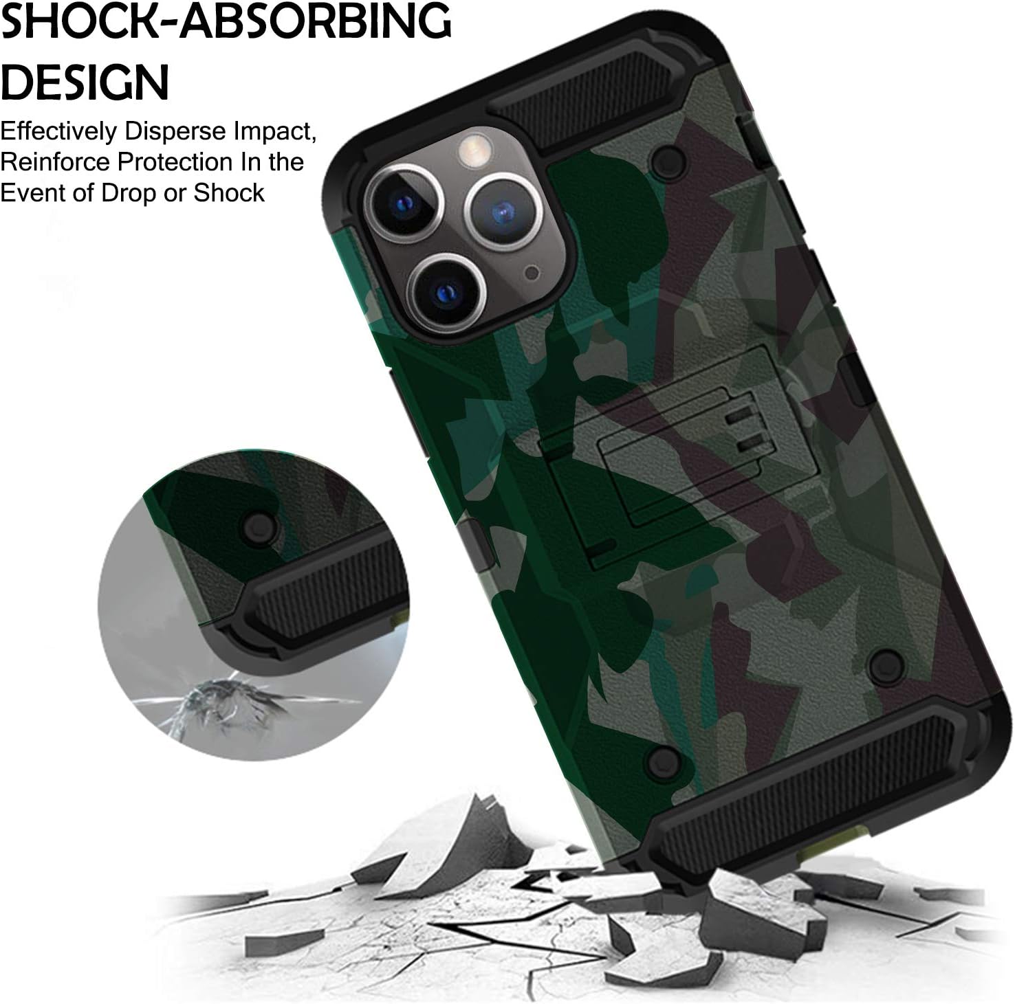 DuraSafe Cases for iPhone 11 PRO 5.8" 2019 A2160 A2217 A2215 Military Printed Rugged Heavy Duty Case with Kickstand - Military Green(Without Holster)