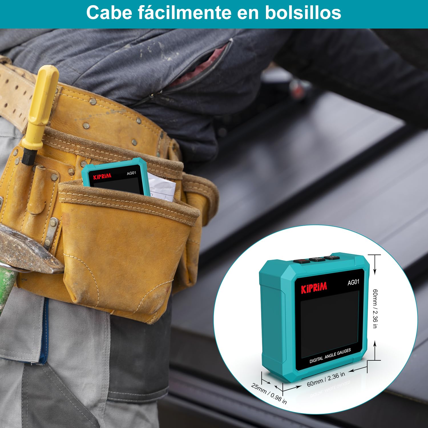 Kiprim Inclinómetro Digital 4x4 AG01 – Nivel Digital Magnética de 3 Lados, Retroiluminación LCD, Medición Absoluta/Relativa, Ideal para Trabajos de Madera, Construcción & Bricolaje