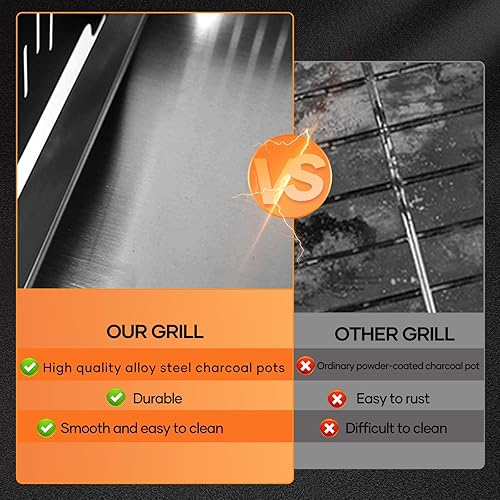 Miniatura 6 de AUXTUR Parrilla de carbón portátil plegable, escritorio de barbacoa, mesa para ahumar al aire libre, acero inoxidable, barbacoa, portátil, ligera,