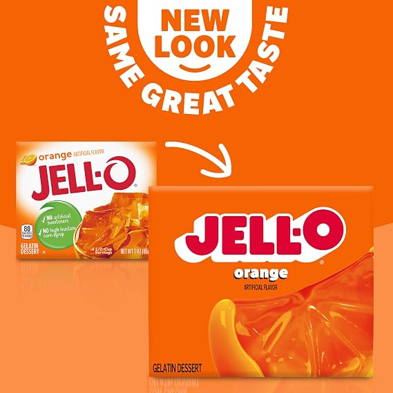 Jell-O Gelatin Dessert Mix, Orange Flavored, Fat Free, Quick & Easy Dessert, 3 oz (Pack of 4)