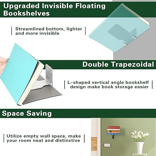 Miniatura 45 de Homakover Estanterías flotantes invisibles, organizadores de libros de alta resistencia, estantería montada en la pared, estantes de almacenamiento