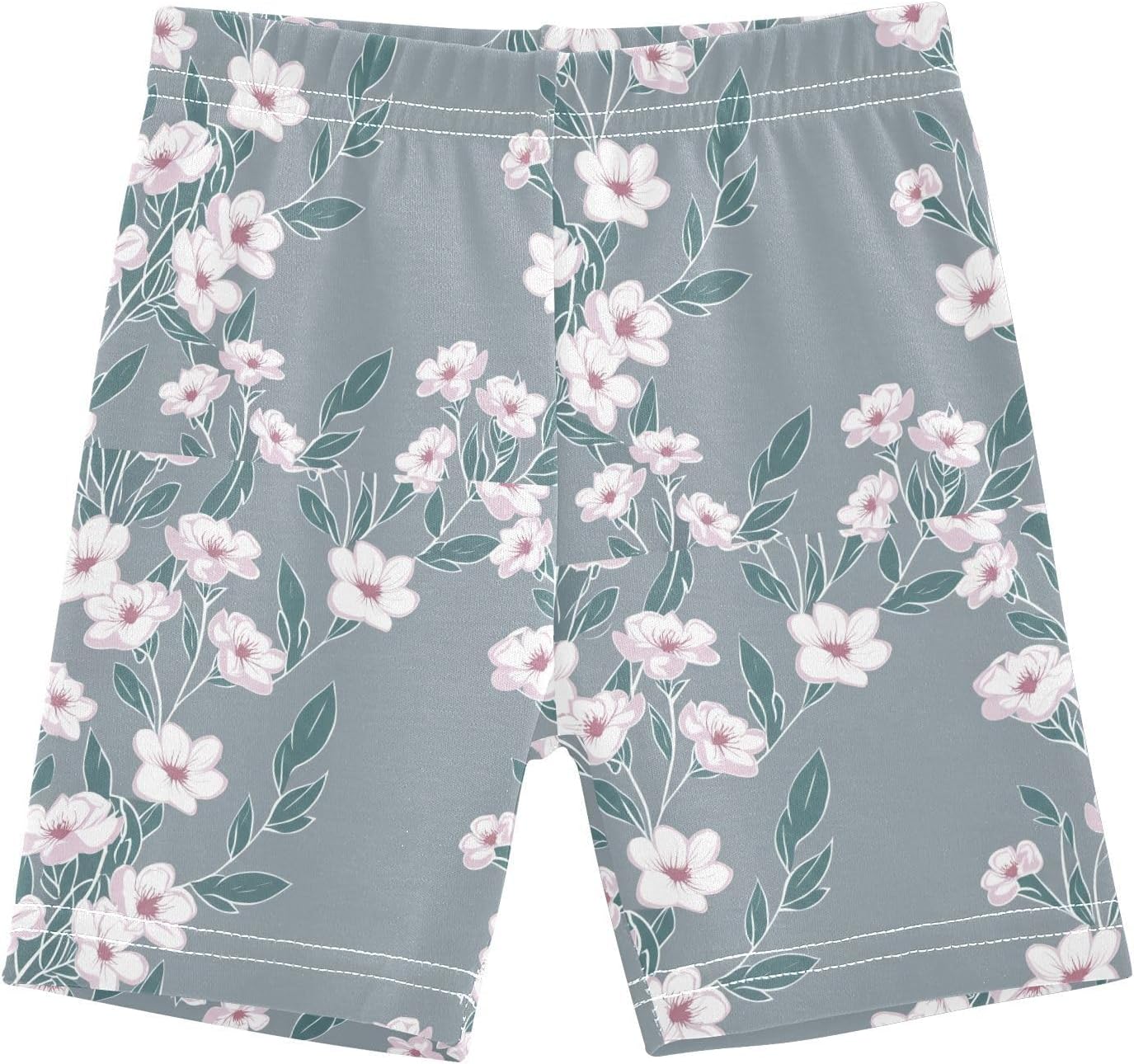 Leaf Gray Flower Girls Bike Shorts Toddler Soft Cotton Cartwheel Under Dress Dance Shorts