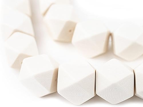 TheBeadChest - Cuentas de madera de cubo sin esquinas blancas, cuentas orgánicas naturales de corte de diamante de 0.787 in para la fabricación de