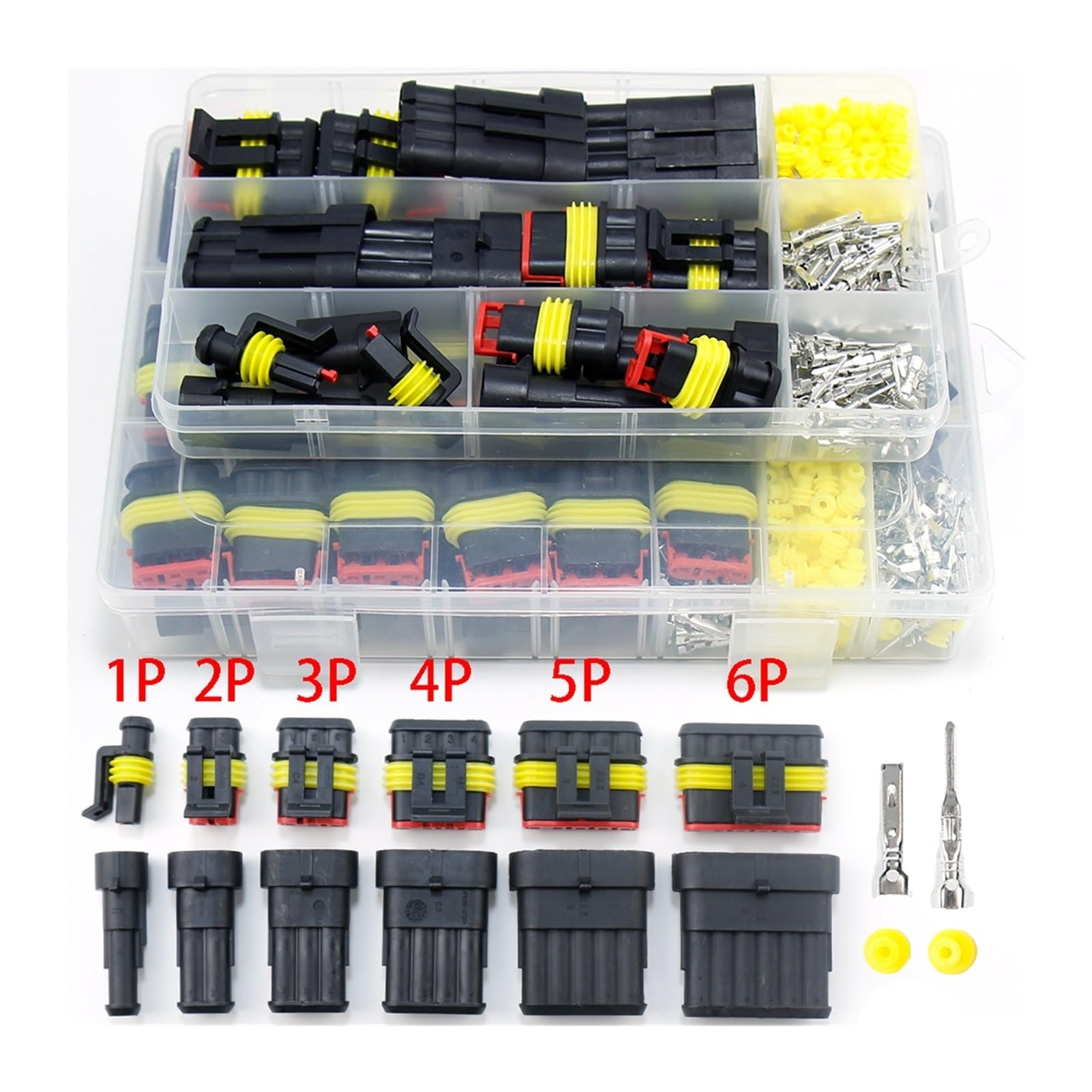 Conectores a Prueba de Agua Kit de Soldadura automotriz Conector rápido Conector rápido eléctrico en cableado de automóvil Socket de Sello automático 1 2 3 4 5 6 Pin Pin (Color : 300pcs 48B)