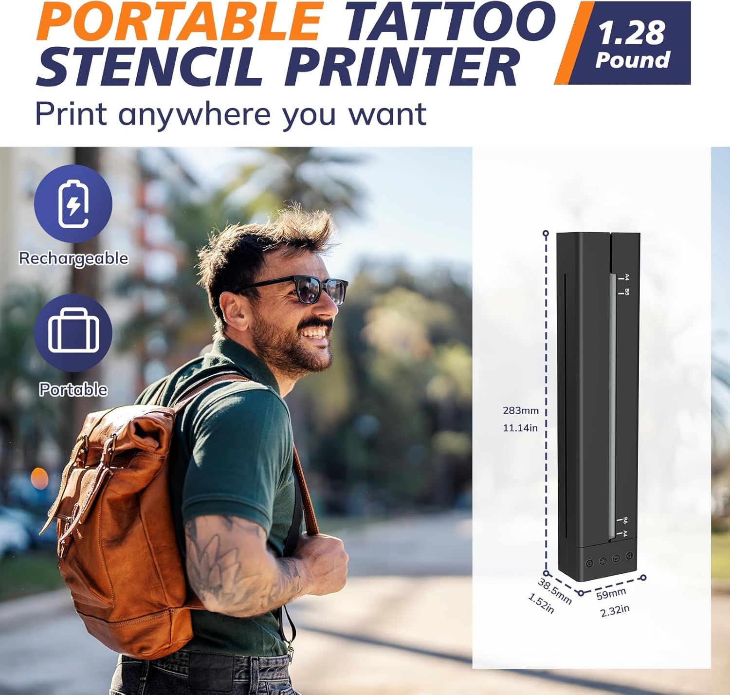 LifeBasis Wireless Tattoo Stencil Printer for Transfer Paper – Portable Thermal Tattoo Printer Rechargeable, Fast A4 Printing, Compatible with iOS/Android/Windows, 30 Sheets & 300 Designs Included