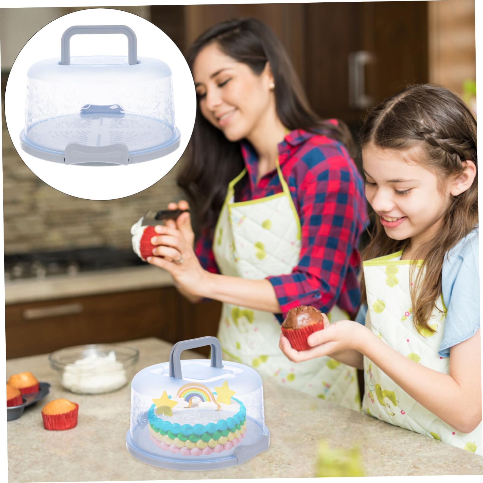 OKUMEYR Portable Cake Box Round Shape Storage for Travel Sandwich Cupcake Carrier Dessert Box