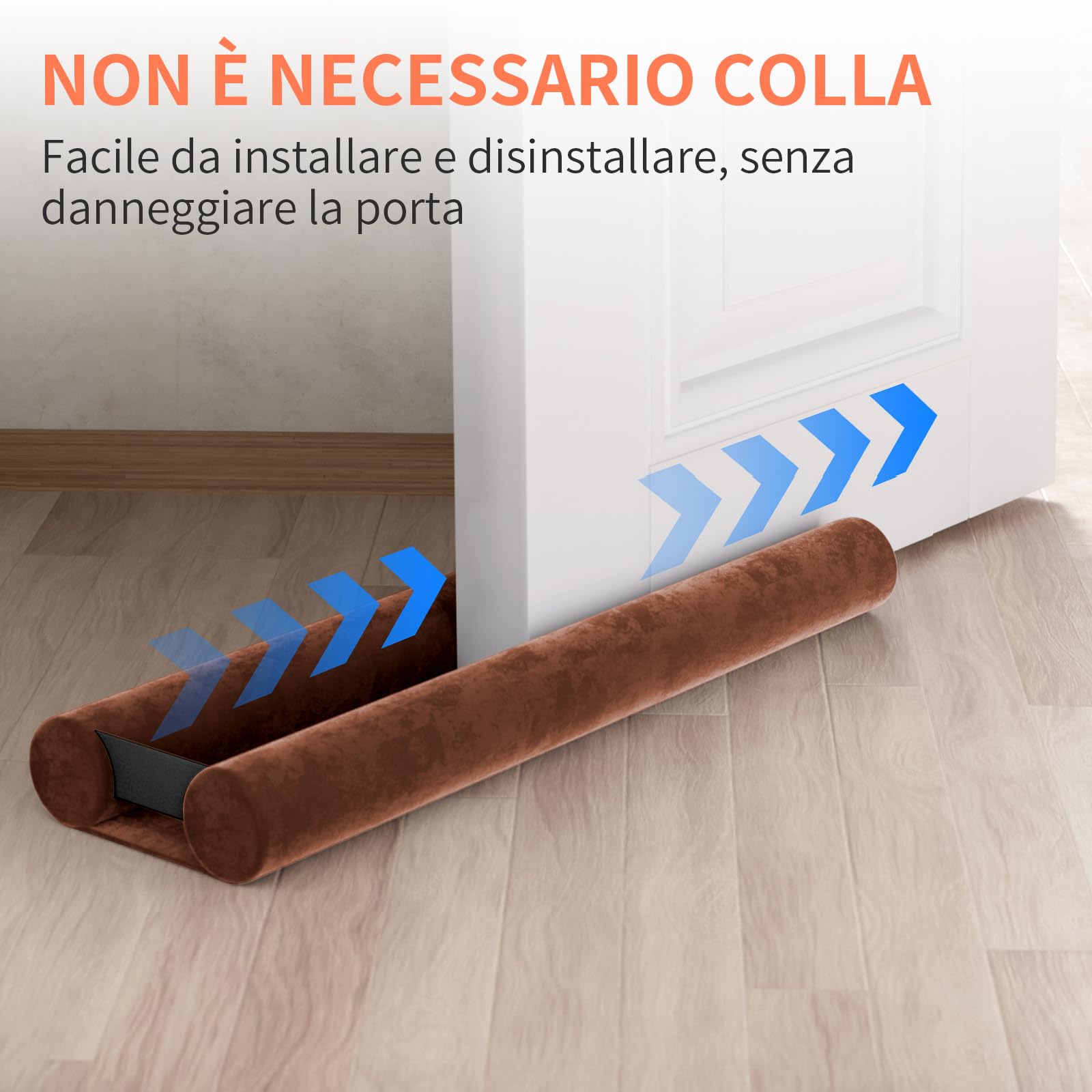 BKSAI Paraspifferi per Porte Guarnizione Inferiore Porte Senza Colla | Paraspifferi Doppia Guarnizione Isolante Termico Insonorizzato Antivento, Paraspifferi Sottoporta per Porte 60-75 cm Marrone