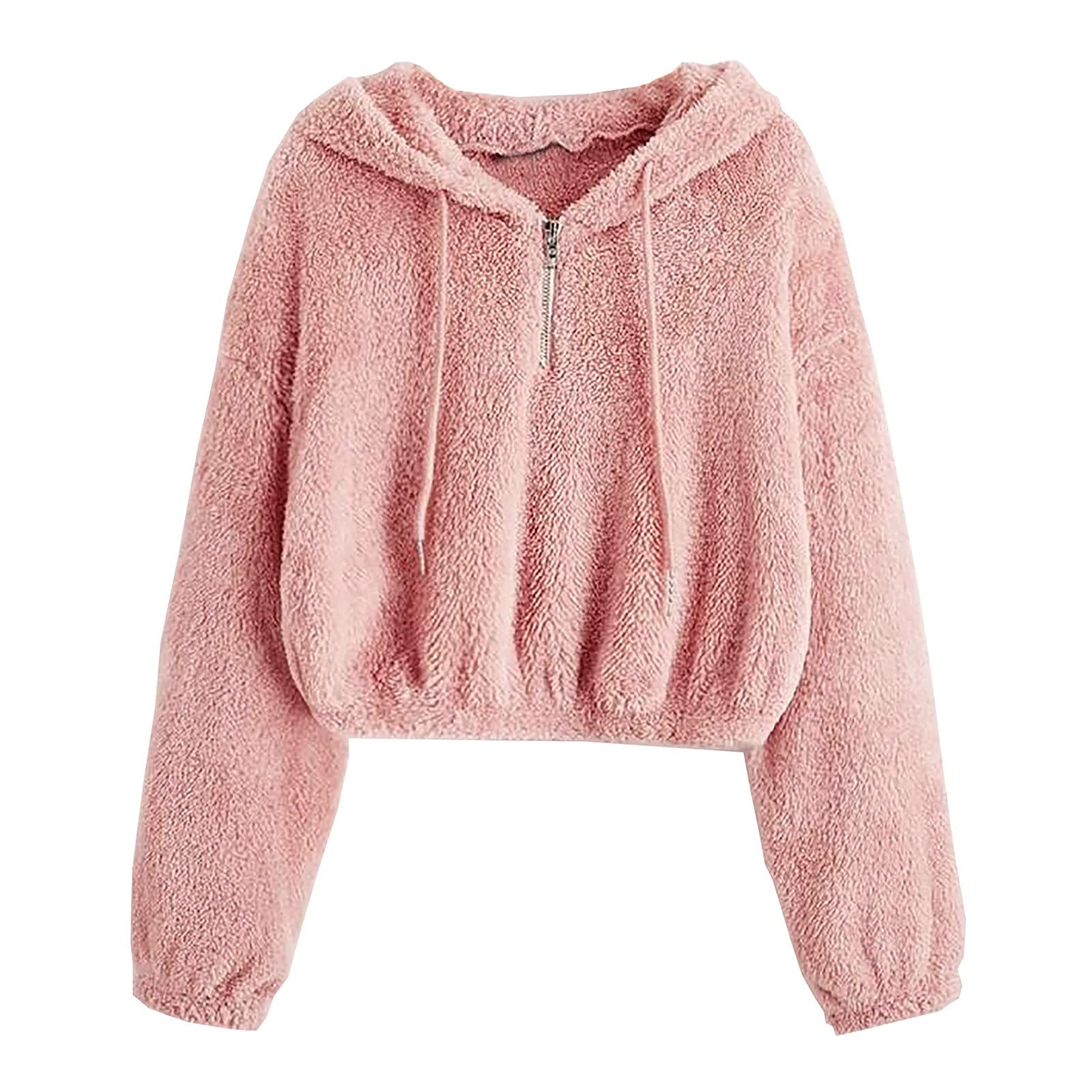 Crop Teddy Hooded Jumper Women Fluffy Fleece Hoodies Crop Tops