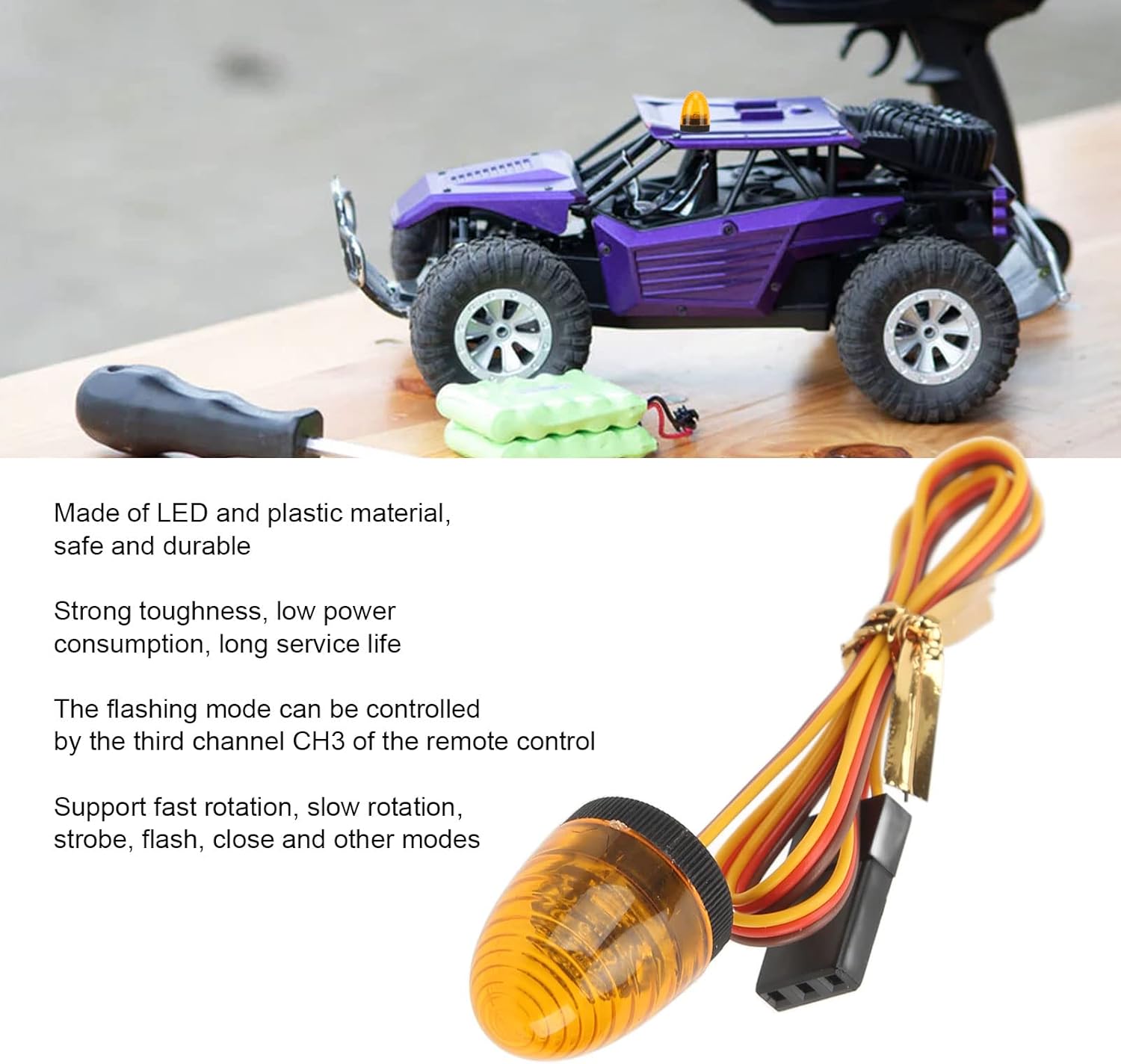 SUNGOOYUE RC Round Police Light, Simulation Ultra Bright RC Car LED Police Light with 5 Light Modes for 1/10 RC Police Fire Ambulance Car, 13x17mm(Yellow)