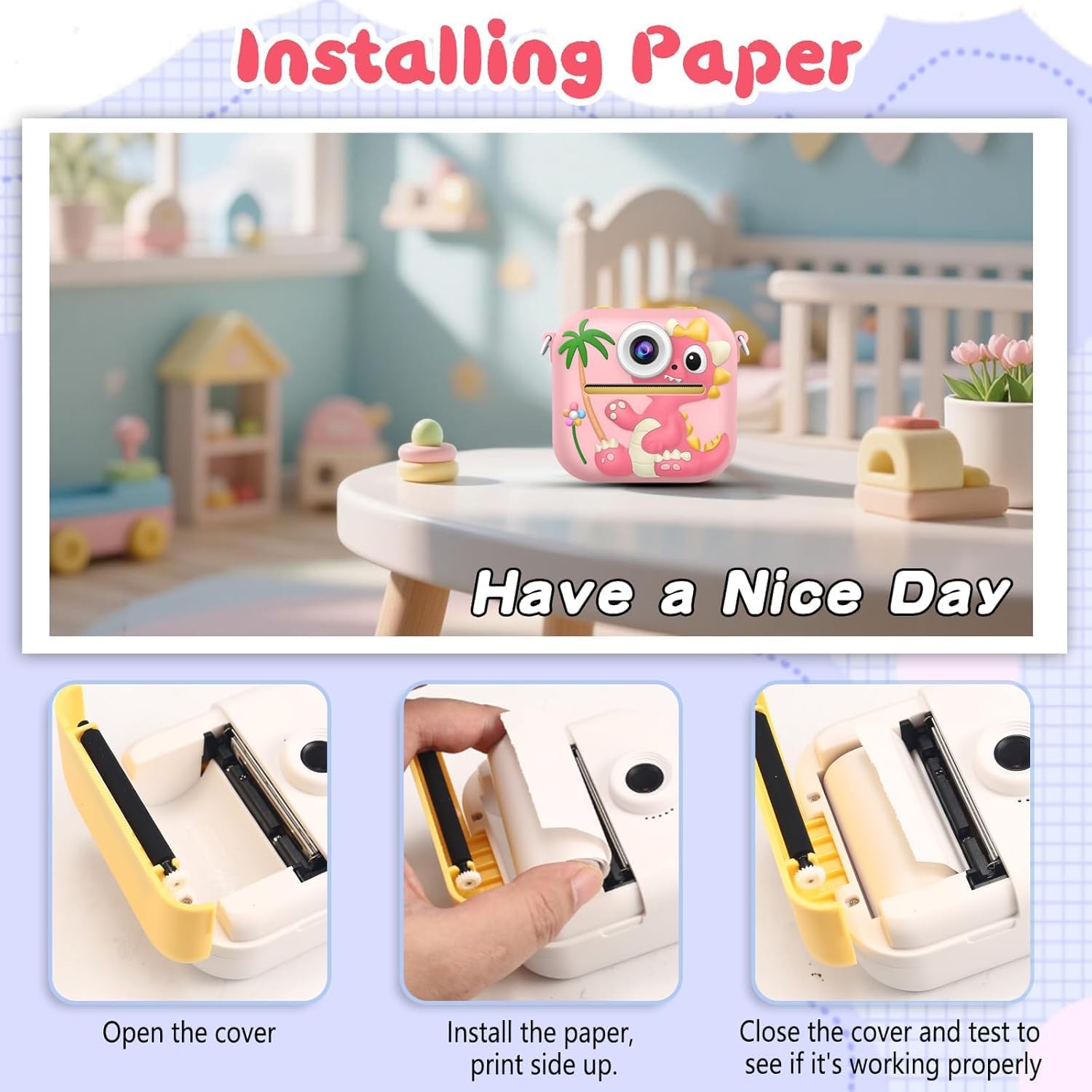 64GB Kids Camera Instant Print, 1080P Dual-Lens Selfie Instant Cameras Video, 48MP Birthday Gifts Instant Print Camera for Kids with Print Paper, for Girls Age 3 4 5 6 7 8 9 10 11 Toddler Toy