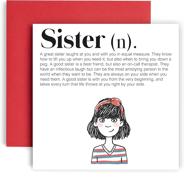 Huxters Sister Birthday Card  Square Happy Birthday Card for Sister, Best Friend  Premium Grade Paper Funny Card  Unique Artwork with Inspirational Quote  Includes Cute Envelope (Sister)