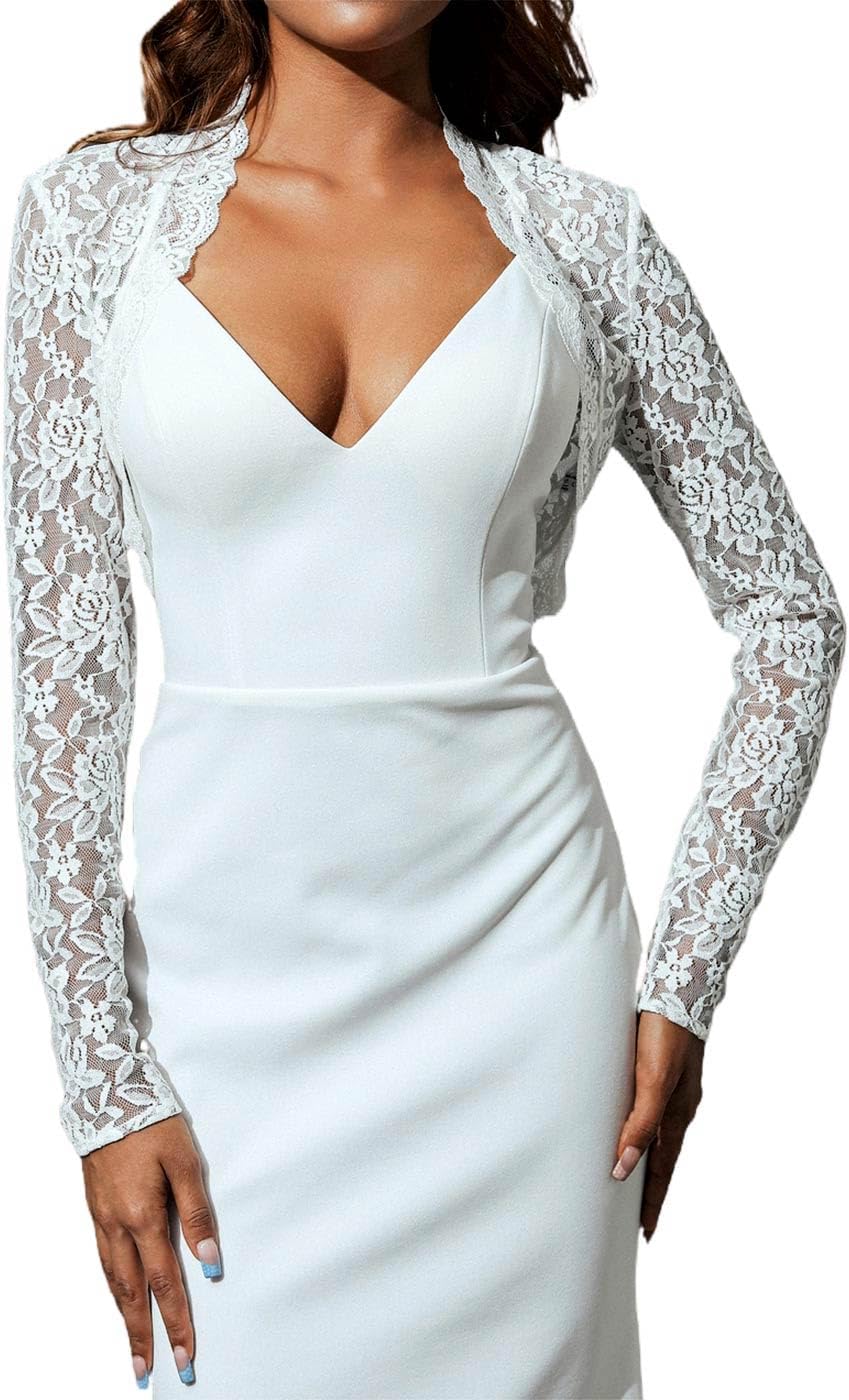 GORAIS Lace Shrug Womens Bolero Jackets for Evening Dresses Long Sleeve Wedding Shrugs for Bride and Bridesmaids